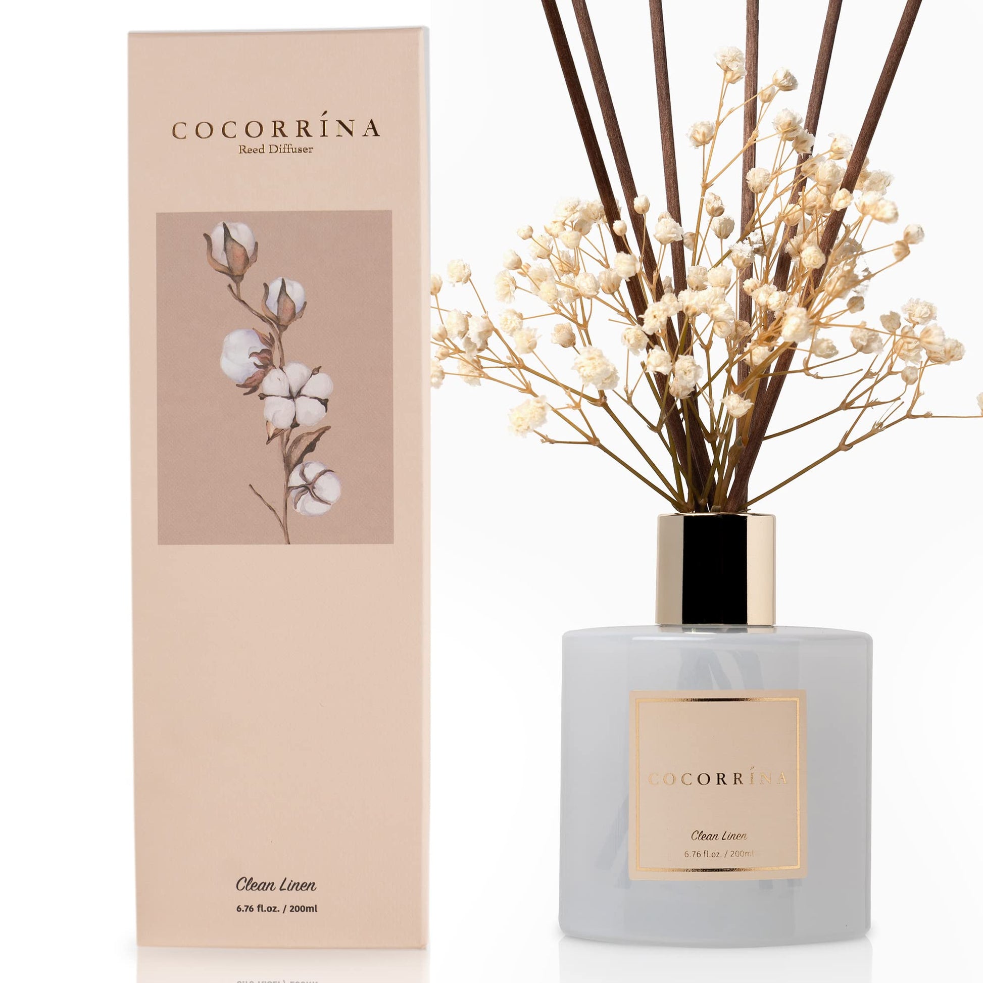 COCORRÍNA Reed Diffuser Set, 6.7 oz Clean Linen Scented Diffuser with Sticks Home Fragrance Reed Diffuser for Bathroom Shelf Decor - The One Stop Deals