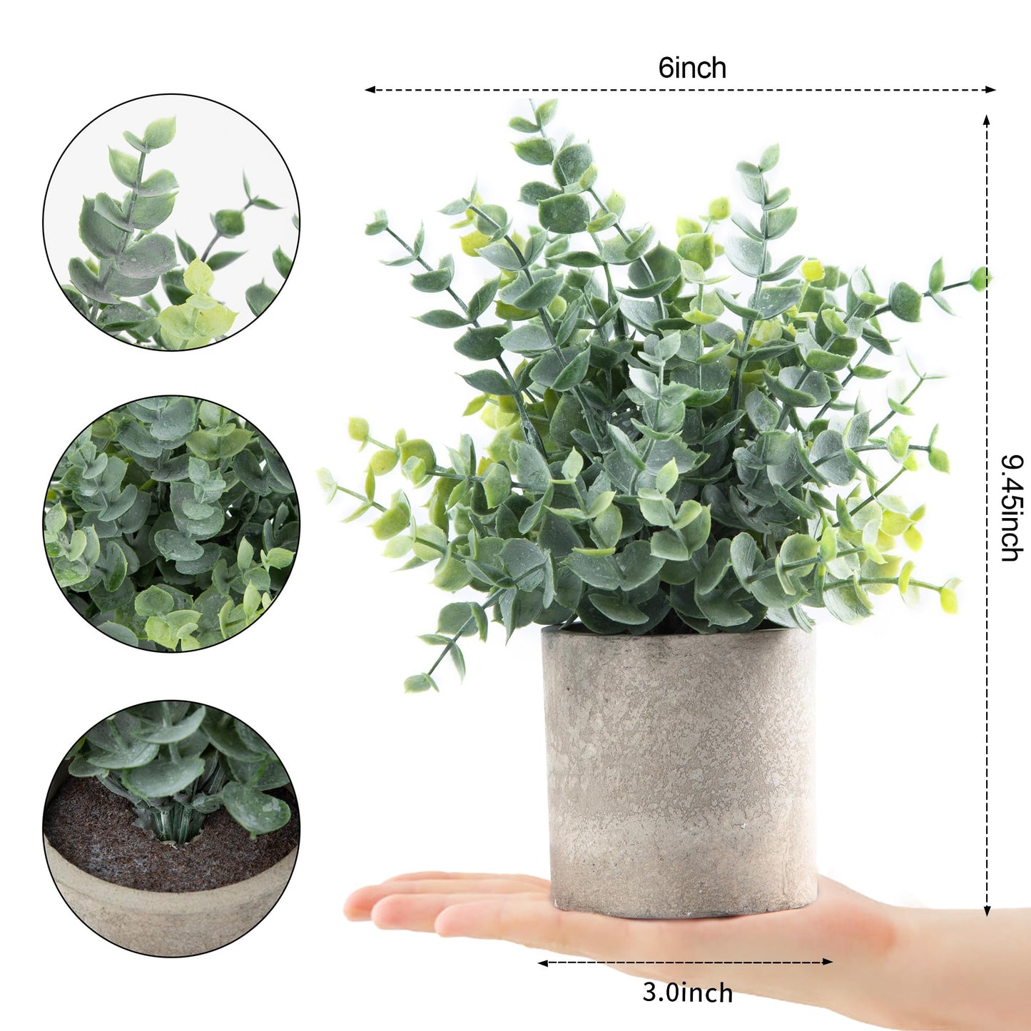 Coferset 2 Pack Small Fake Plants Eucalyptus Potted Artificial Plants for Shelf Desk Home Bathroom Farmhouse Room Coffee Table Decor (Sage Green) - The One Stop Deals