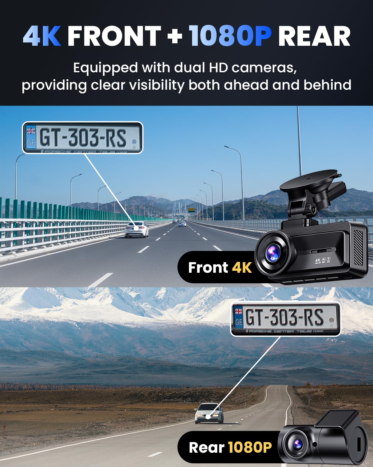 COOLCRAZY Dash Cam Front and Rear, 4K Full HD Dual Dash Camera for Cars Built - in 5G WiFi GPS, 64GB Card, Car Camera with 3" IPS Screen, UHD 2160P Night Vision, HDR, App Control, 24H Parking Monitor - The One Stop Deals