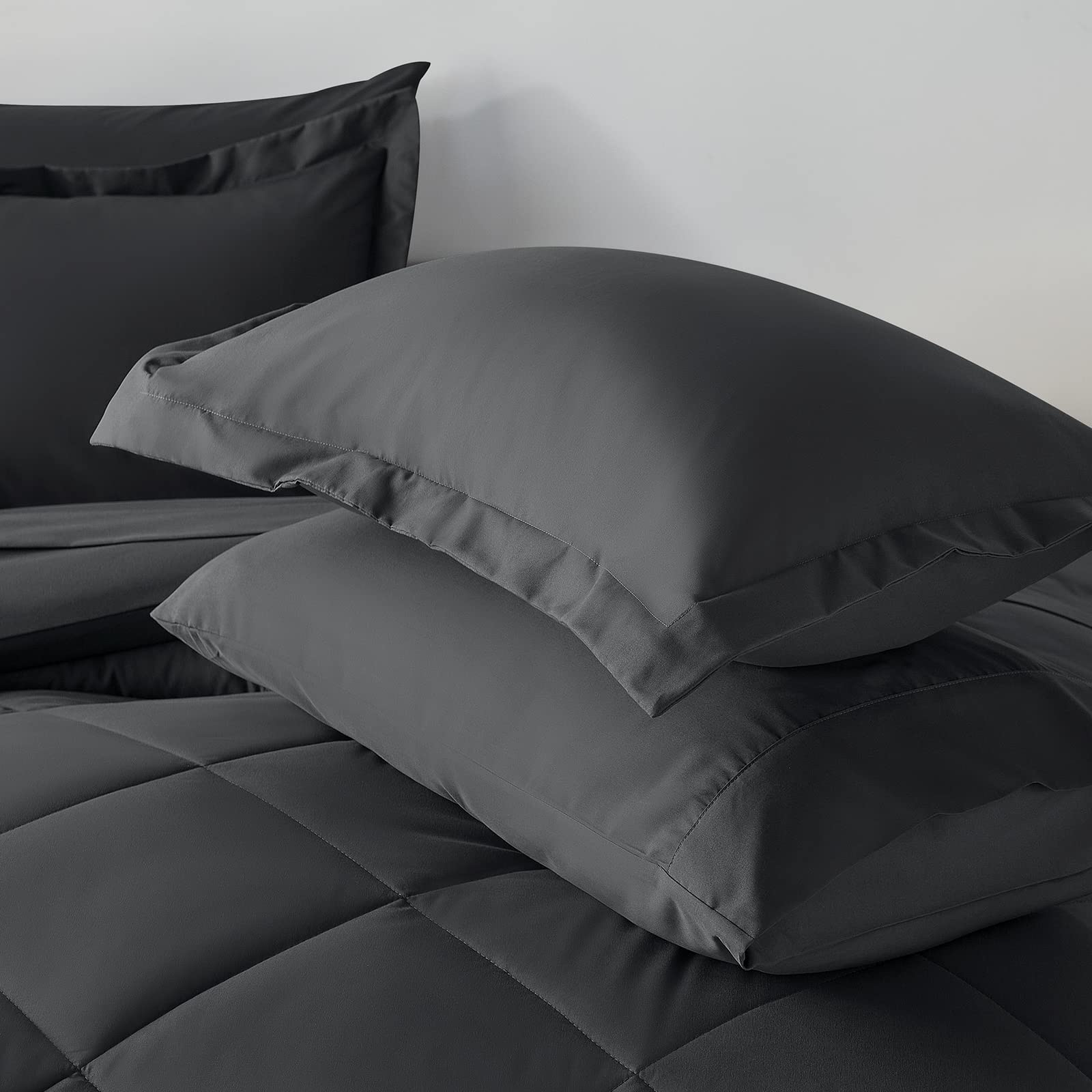 CozyLux Queen Comforter Set Dark Grey - Bed in a Bag Queen Size 7 Pieces, Luxury Soft Bed Set for All Seasons, Bedding Set with Down Alternative Comforter, Sheets, Pillowcases & Shams - The One Stop Deals