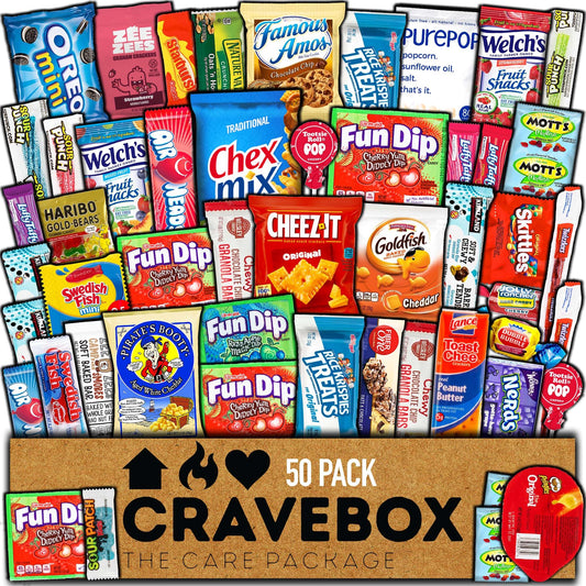 CRAVEBOX Snack Box (50 Count) Easter Variety Pack Gift Care Package Basket Adult Kid Guy Girl Women Men Birthday College Student Office Back to School - The One Stop Deals