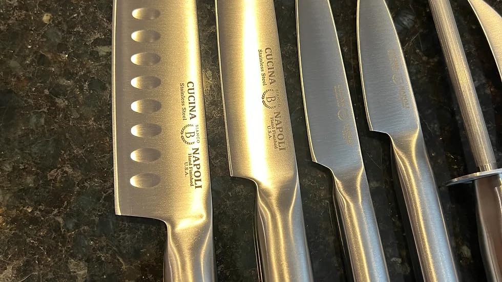 Cucina Napoli Stainless Steel Kitchen Knife Set | 10 Pieces High Carbon Stainless Steel Chef Knives Set with Wooden Block | Steak Knives | Sharpening Steel Bar | Satin Finish - The One Stop Deals