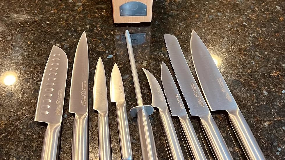 Cucina Napoli Stainless Steel Kitchen Knife Set | 10 Pieces High Carbon Stainless Steel Chef Knives Set with Wooden Block | Steak Knives | Sharpening Steel Bar | Satin Finish - The One Stop Deals