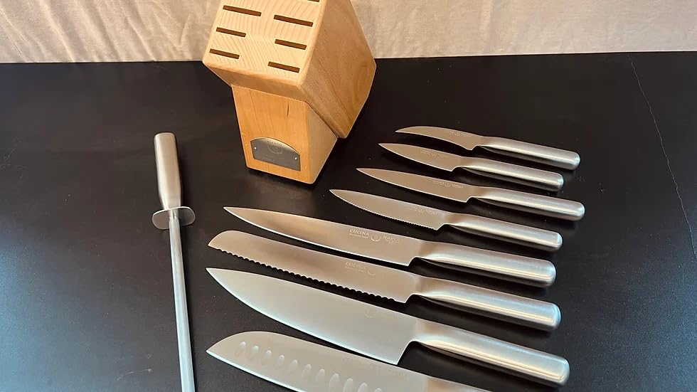 Cucina Napoli Stainless Steel Kitchen Knife Set | 10 Pieces High Carbon Stainless Steel Chef Knives Set with Wooden Block | Steak Knives | Sharpening Steel Bar | Satin Finish - The One Stop Deals