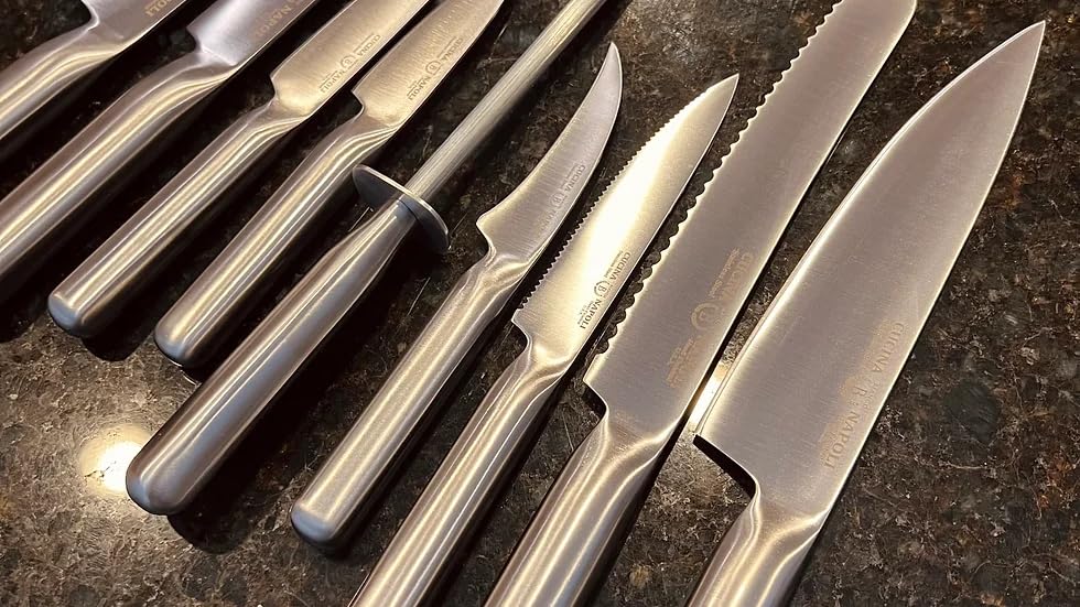 Cucina Napoli Stainless Steel Kitchen Knife Set | 10 Pieces High Carbon Stainless Steel Chef Knives Set with Wooden Block | Steak Knives | Sharpening Steel Bar | Satin Finish - The One Stop Deals