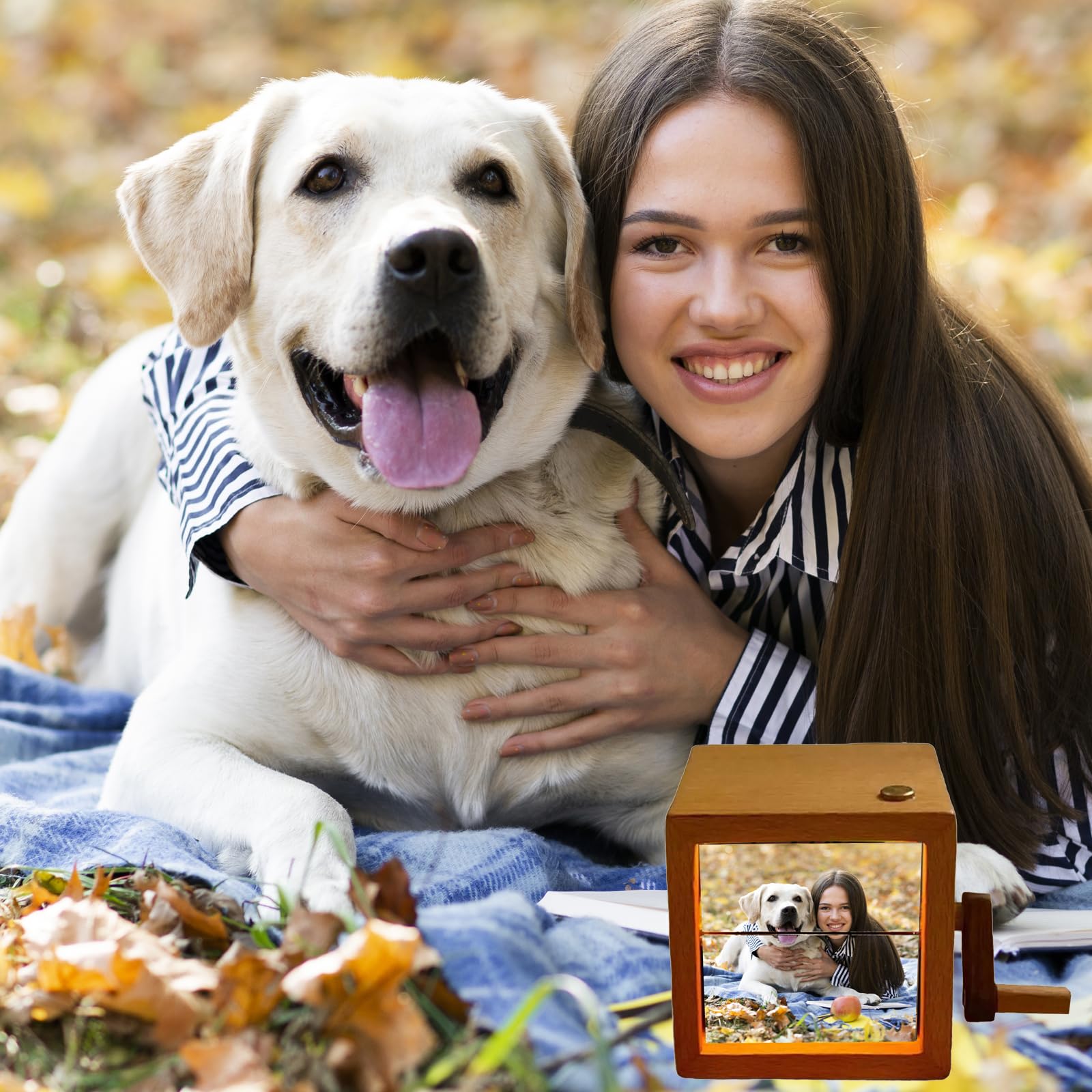 Custom Flip Book Frame Hand Crank Photo Album Personalized Lighted Photo Album Mini Wooden Flip Book for Couple Women Men Family Valentine Birthday Mother's Day Gifts (Black Walnut) - The One Stop Deals