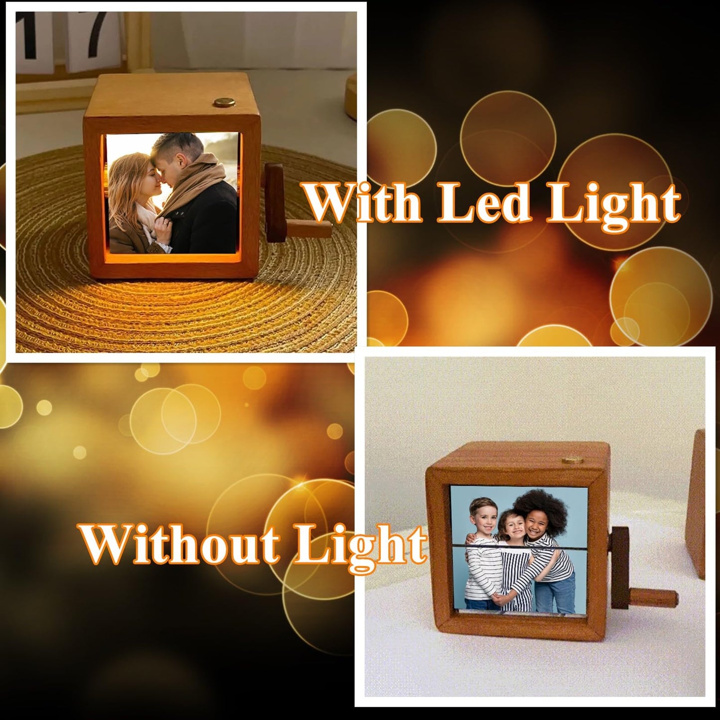 Custom Flip Book Frame Hand Crank Photo Album Personalized Lighted Photo Album Mini Wooden Flip Book for Couple Women Men Family Valentine Birthday Mother's Day Gifts (Black Walnut) - The One Stop Deals