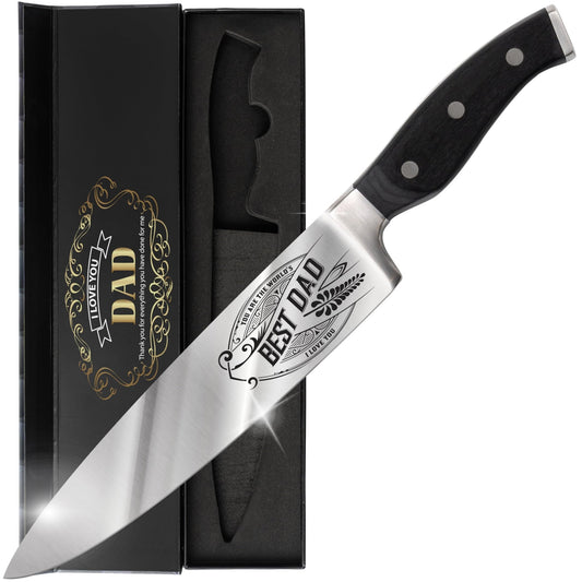 CUTLINX Birthday Gift BEST DAD - Premium Chef Knife Gift - 8 in. Stainless Carbon Steel Kitchen Knive w/Pakka Wood Handle - Father's Day, Christmas, Housewarming, Anniversary, Holiday Gifts - The One Stop Deals