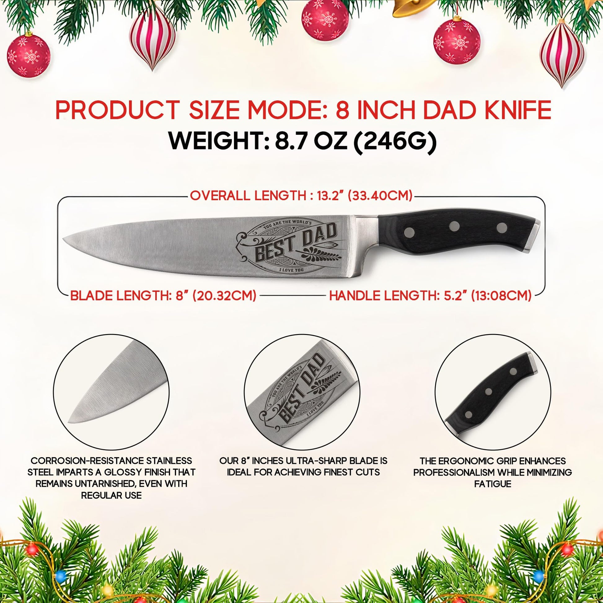 CUTLINX Birthday Gift BEST DAD - Premium Chef Knife Gift - 8 in. Stainless Carbon Steel Kitchen Knive w/Pakka Wood Handle - Father's Day, Christmas, Housewarming, Anniversary, Holiday Gifts - The One Stop Deals