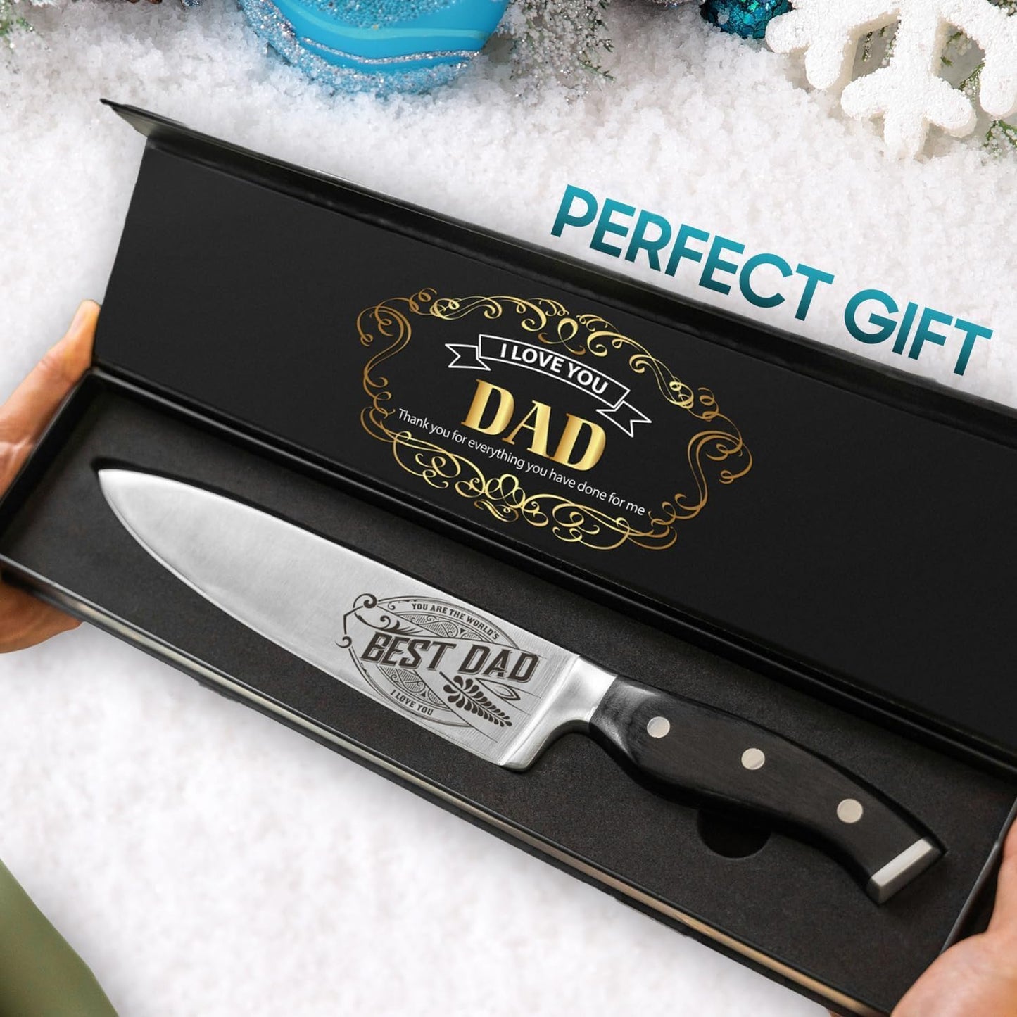 CUTLINX Birthday Gift BEST DAD - Premium Chef Knife Gift - 8 in. Stainless Carbon Steel Kitchen Knive w/Pakka Wood Handle - Father's Day, Christmas, Housewarming, Anniversary, Holiday Gifts - The One Stop Deals