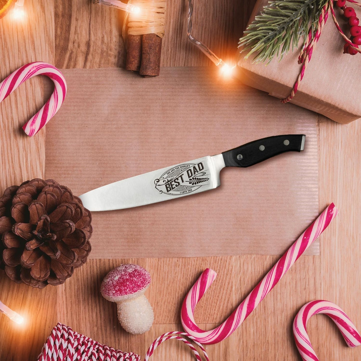 CUTLINX Birthday Gift BEST DAD - Premium Chef Knife Gift - 8 in. Stainless Carbon Steel Kitchen Knive w/Pakka Wood Handle - Father's Day, Christmas, Housewarming, Anniversary, Holiday Gifts - The One Stop Deals