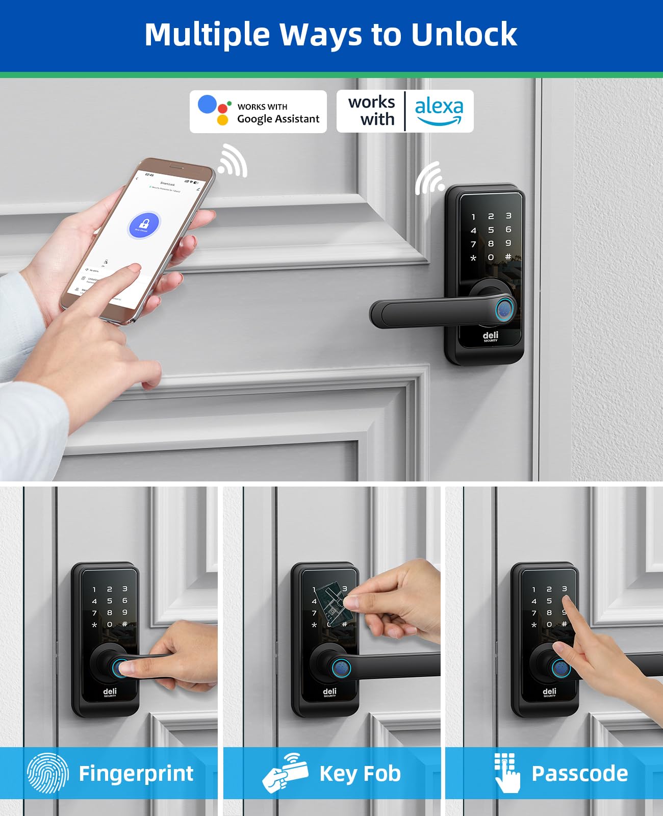 deli SECURITY WiFi Smart Lock, Fingerprint Keyless Door Lock with Handle, Built - in Wi - Fi, APP Remote Control, Biometric Door Knob for Entry Door, Auto Lock, IP66 Waterproof - The One Stop Deals