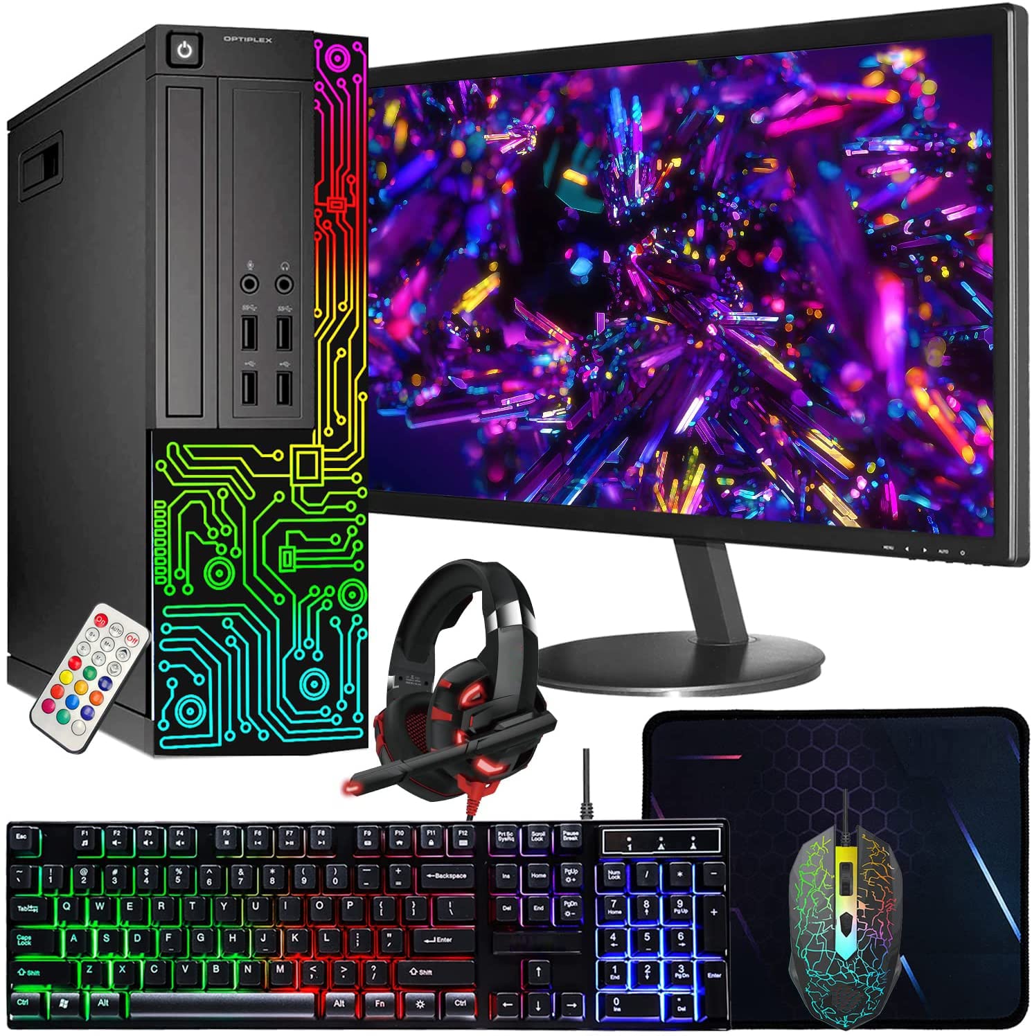 Dell Optiplex Small Desktop Computer (SFF) PC | Quad Core Intel i5 (3.2GHz) | 16GB DDR3 RAM | 512GB SSD | 24 Inch Monitor | RGB Gaming Keyboard & Mouse, Headset | Windows 10 Pro (Renewed) - The One Stop Deals