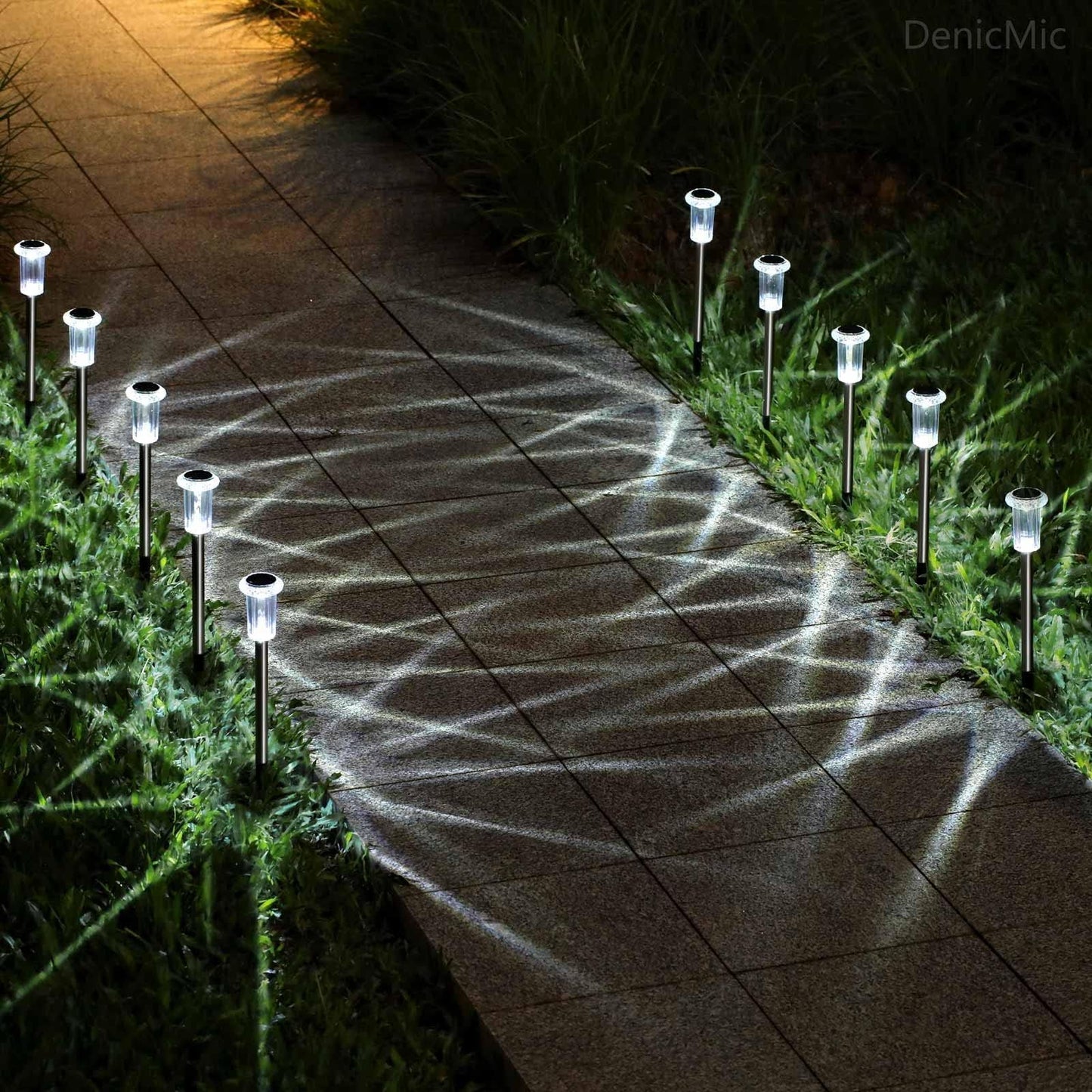 DenicMic Solar Lights Outdoor Pathway Lights 6000K LED Waterproof Acrylic Lamp Head Stainless Steel Stake for Yard Garden Landscape Path Walkway Driveway Patio Lawn (Cold White 10Pack) - The One Stop Deals