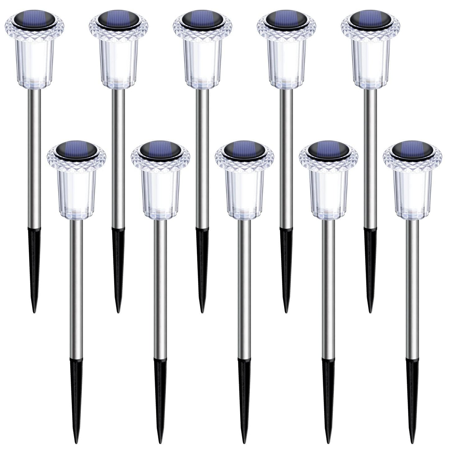 DenicMic Solar Lights Outdoor Pathway Lights 6000K LED Waterproof Acrylic Lamp Head Stainless Steel Stake for Yard Garden Landscape Path Walkway Driveway Patio Lawn (Cold White 10Pack) - The One Stop Deals