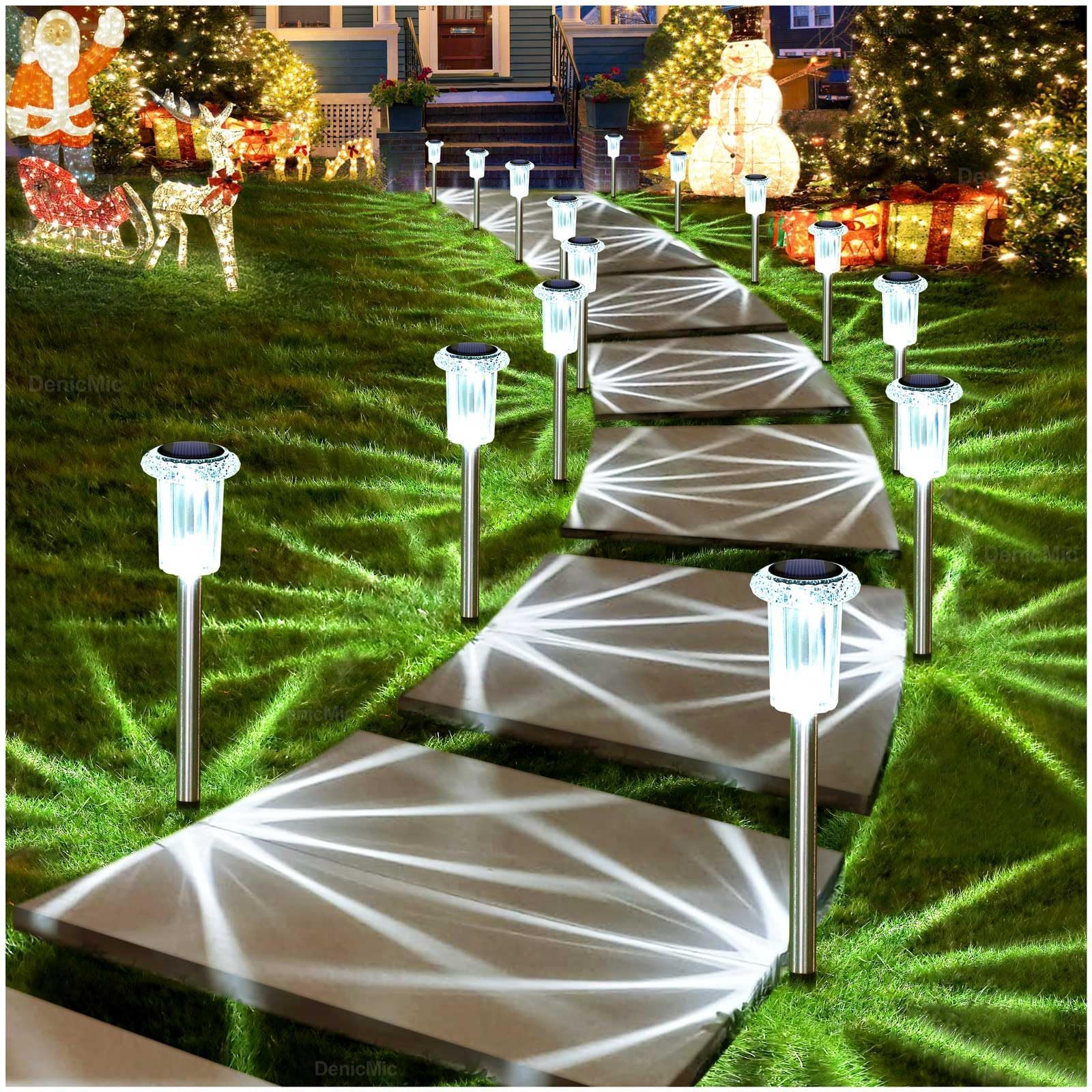 DenicMic Solar Lights Outdoor Pathway Lights 6000K LED Waterproof Acrylic Lamp Head Stainless Steel Stake for Yard Garden Landscape Path Walkway Driveway Patio Lawn (Cold White 10Pack) - The One Stop Deals