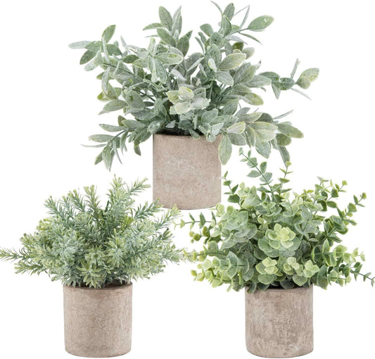 Der Rose 3 Pack Mini Potted Fake Plants Artificial Plastic Eucalyptus Plants Topiaries for Home Office Desk Farmhouse Room Decor - The One Stop Deals