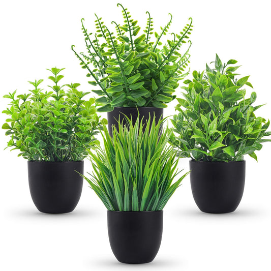 Der Rose Fake Plants 4 Packs Artificial Plants Small Faux Plants Black Bathroom Accessories for Bathroom Home Office Desk Decor Indoor - The One Stop Deals