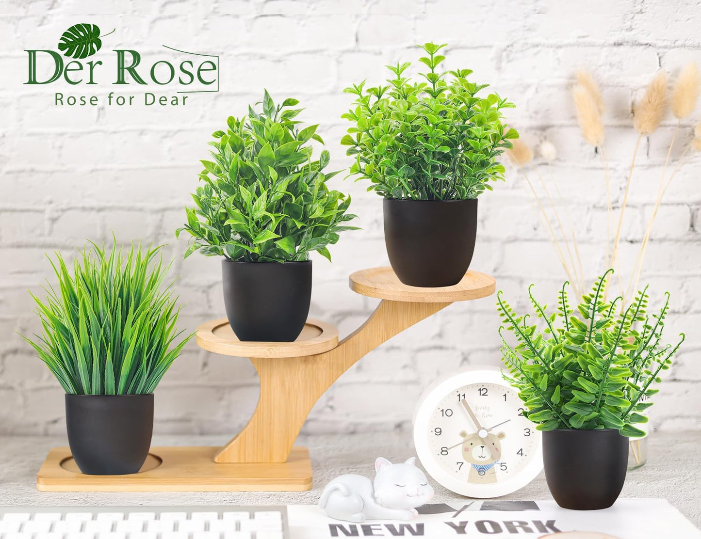 Der Rose Fake Plants 4 Packs Artificial Plants Small Faux Plants Black Bathroom Accessories for Bathroom Home Office Desk Decor Indoor - The One Stop Deals