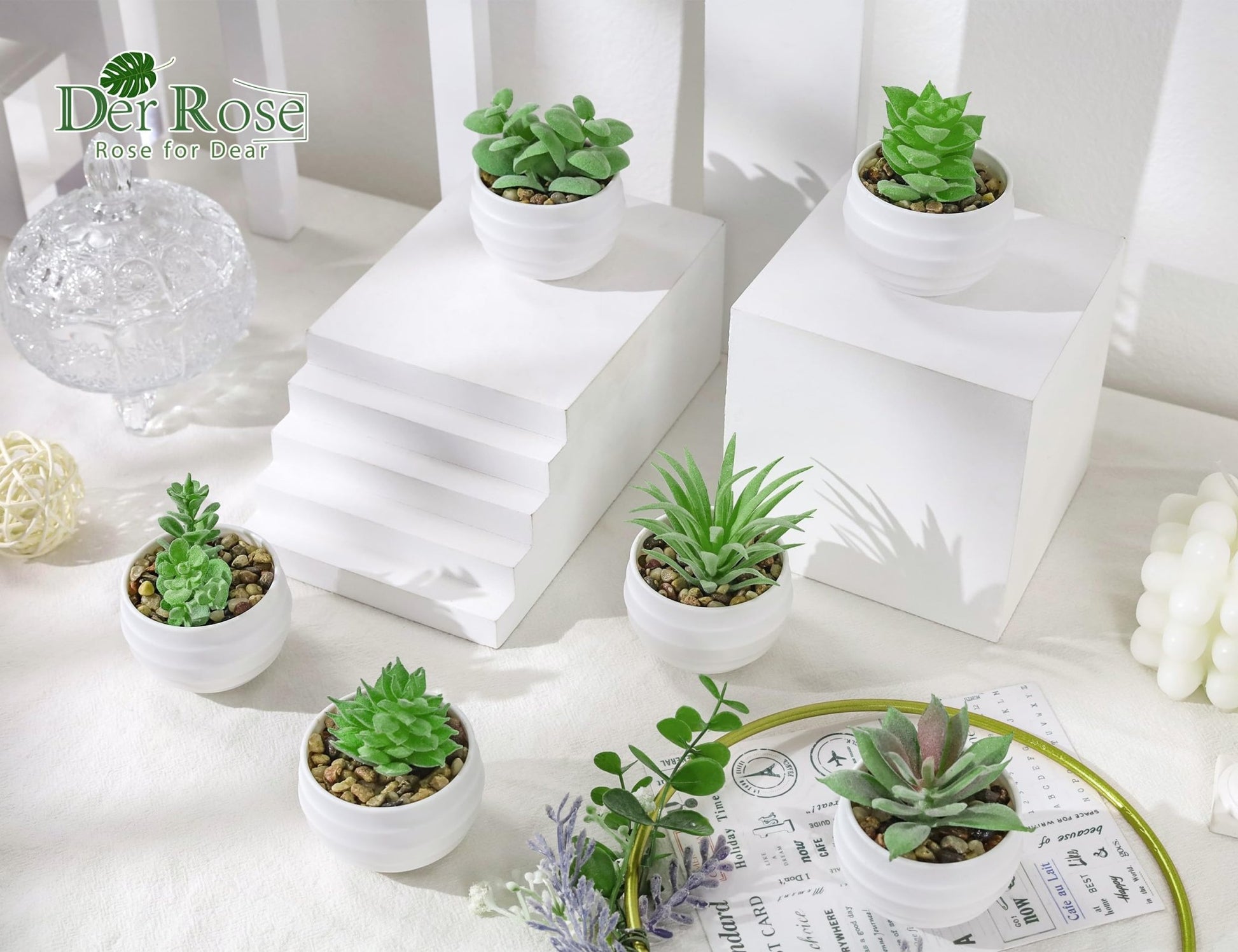 Der Rose Set of 6 Succulents Plants Artificial in Pots Small Fake Plants for Bedroom Aesthetic Living Room Office Shelf Bathroom Decor - The One Stop Deals