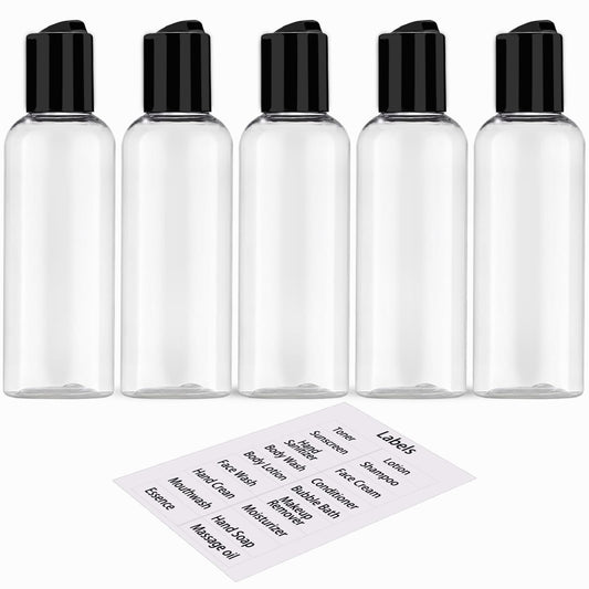 DNSEN 5 Pack 3.4 oz Travel Bottles for Toiletries TSA Approved Leakproof Plastic Empty Travel Size Bottles Containers with Labels - The One Stop Deals