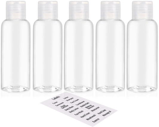 DNSEN 5 Pack 3.4oz Empty Plastic Travel Bottles for Toiletries TSA Approved Leak Proof Squeezable Travel Size Containers Travel Essentials Accessories, clear - The One Stop Deals