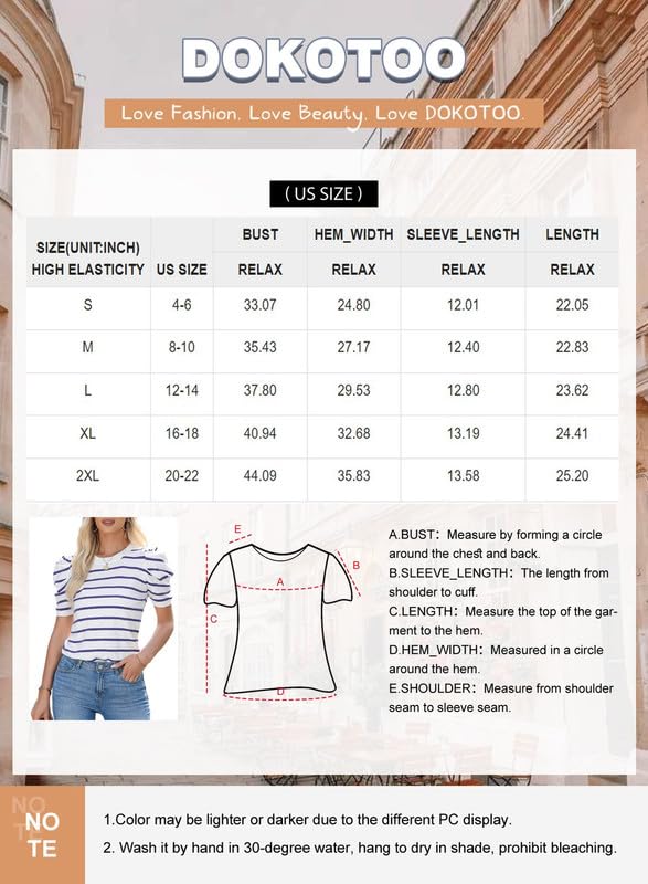 Dokotoo Summer Tops for Women Causal Lightweight Knitted Blouses Short Puff Sleeve Causal Striped Tops Crewneck Cute Black Stripe Loose Shirts Medium - The One Stop Deals