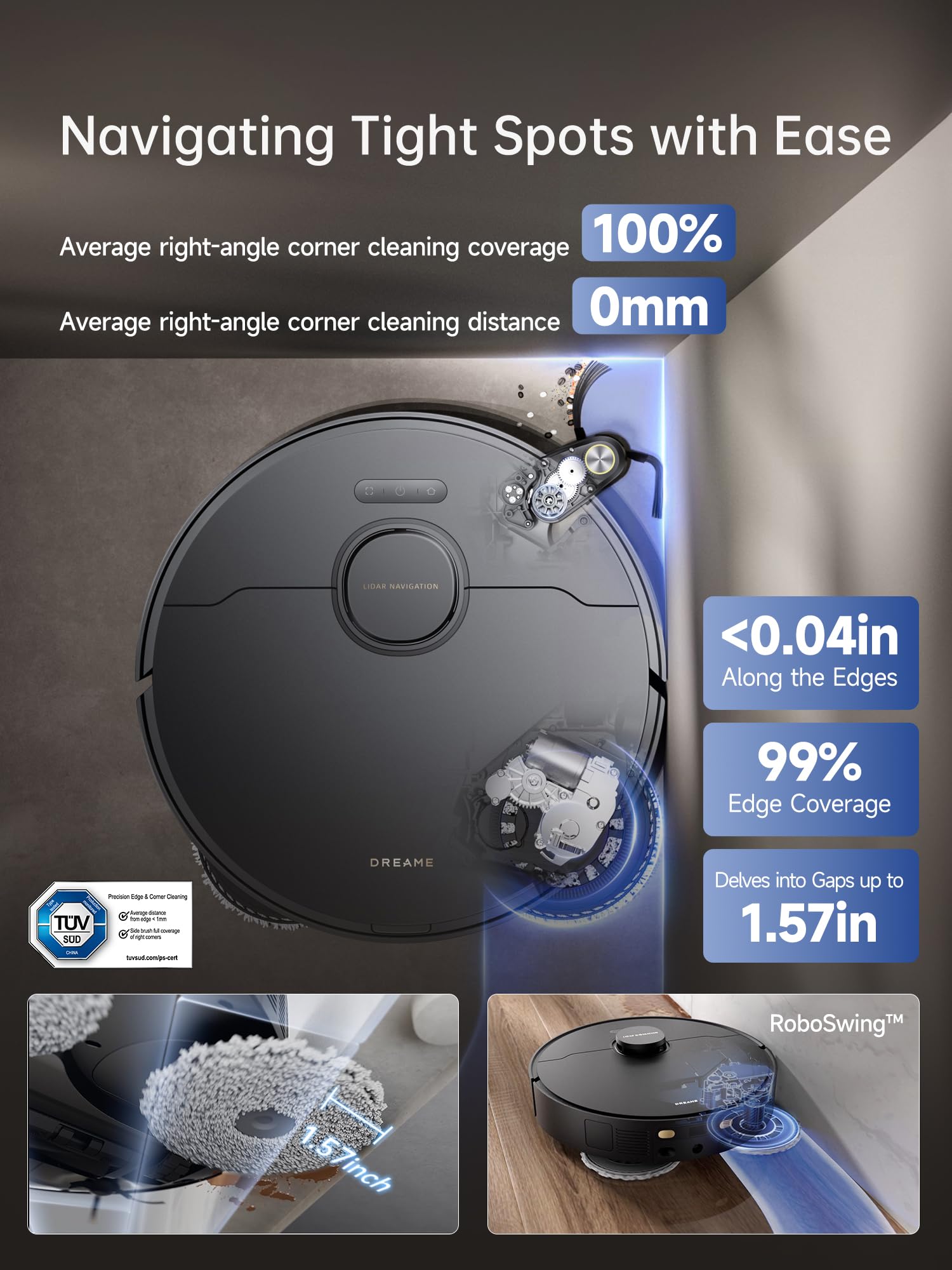 DREAME X40 Ultra Robotic Vacuum with Removable & Liftable Mop, 12,000Pa Suction, Side Brush Extensive Cleaning, 158°F Mop & Washboard Self Cleaning, Auto - Empty, Auto Refill, liftable Brushes - The One Stop Deals