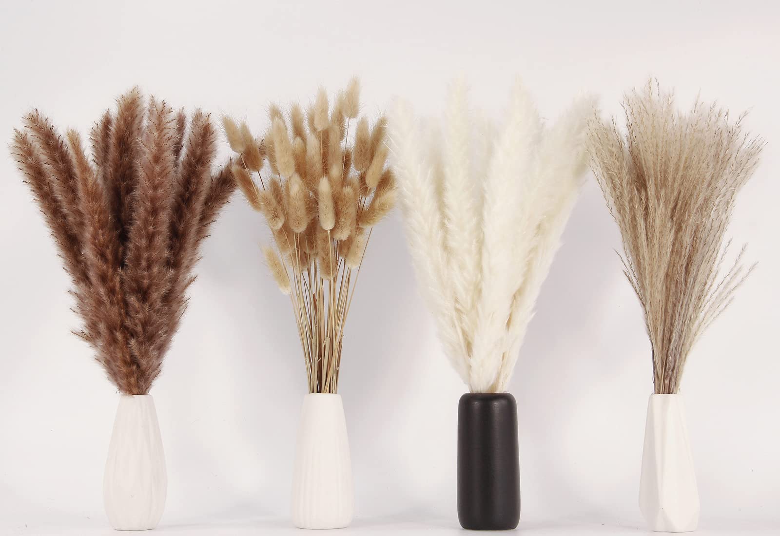 Dried Pampas Grass Decor, 100 Stems Pampas Grass Contains Bunny Tails Dried Flowers, Reed Grass Bouquet for Wedding Boho Flowers Home Table Decor, Rustic Farmhouse Party (17", White and Brown) - The One Stop Deals