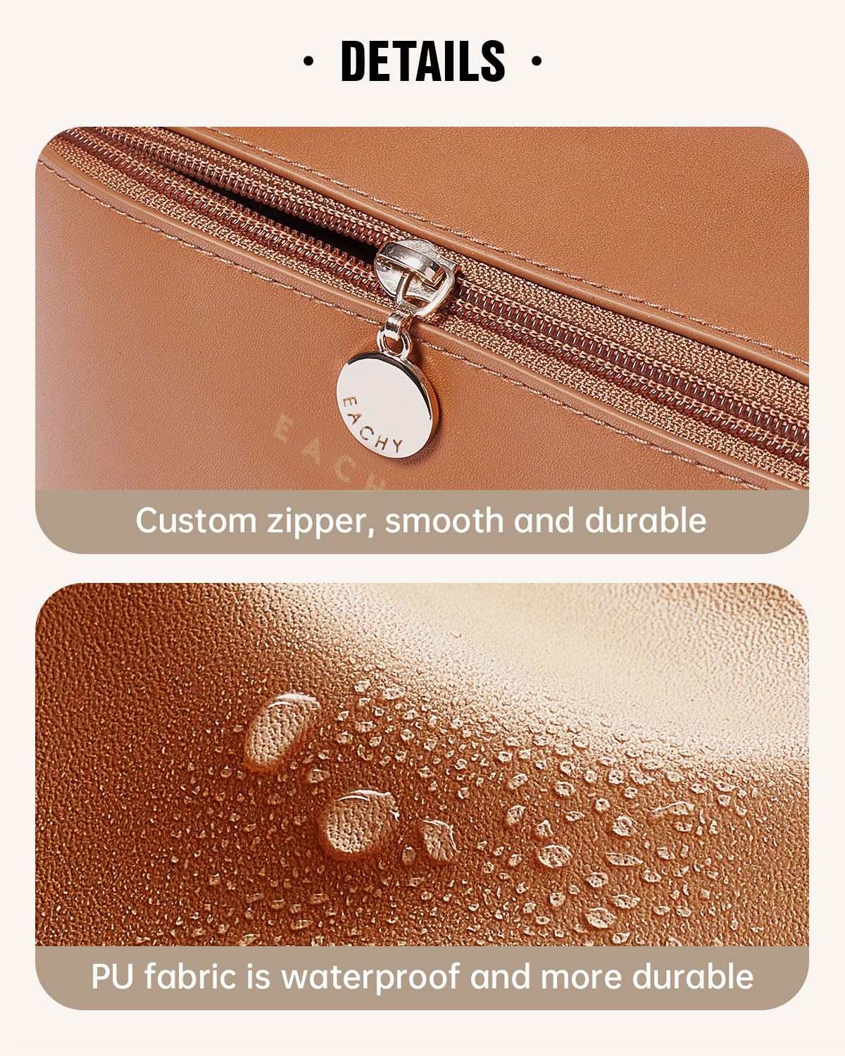 EACHY Travel Makeup Bag,Large Capacity Cosmetic Bags for Women,Waterproof Portable Pouch Open Flat Toiletry Bag Make up Bag with Divider and Handle, Gifts for Women (Brown, Medium) - The One Stop Deals