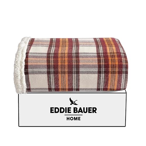 Eddie Bauer - Blanket, Super Soft Reversible Sherpa & Brushed Fleece Bedding, Throw Blankets for Couch, Ideal for Lounging (Edgewood Red) - The One Stop Deals