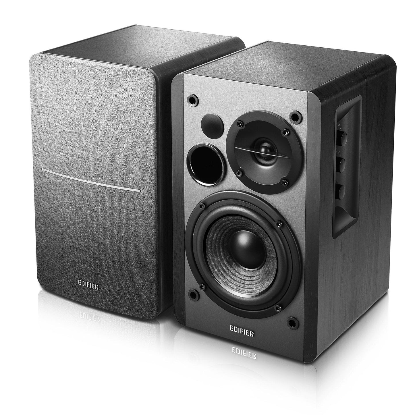 Edifier R1280DB Powered Bluetooth Bookshelf Speakers - Optical Input - Wireless Studio Monitors - 4 Inch Near Field Speaker - 42W RMS - Wood Grain (Black) - The One Stop Deals