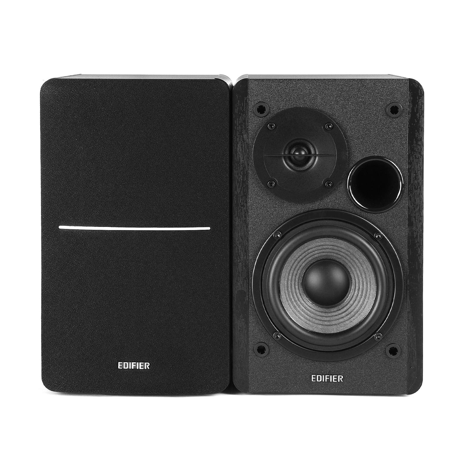 Edifier R1280DB Powered Bluetooth Bookshelf Speakers - Optical Input - Wireless Studio Monitors - 4 Inch Near Field Speaker - 42W RMS - Wood Grain (Black) - The One Stop Deals