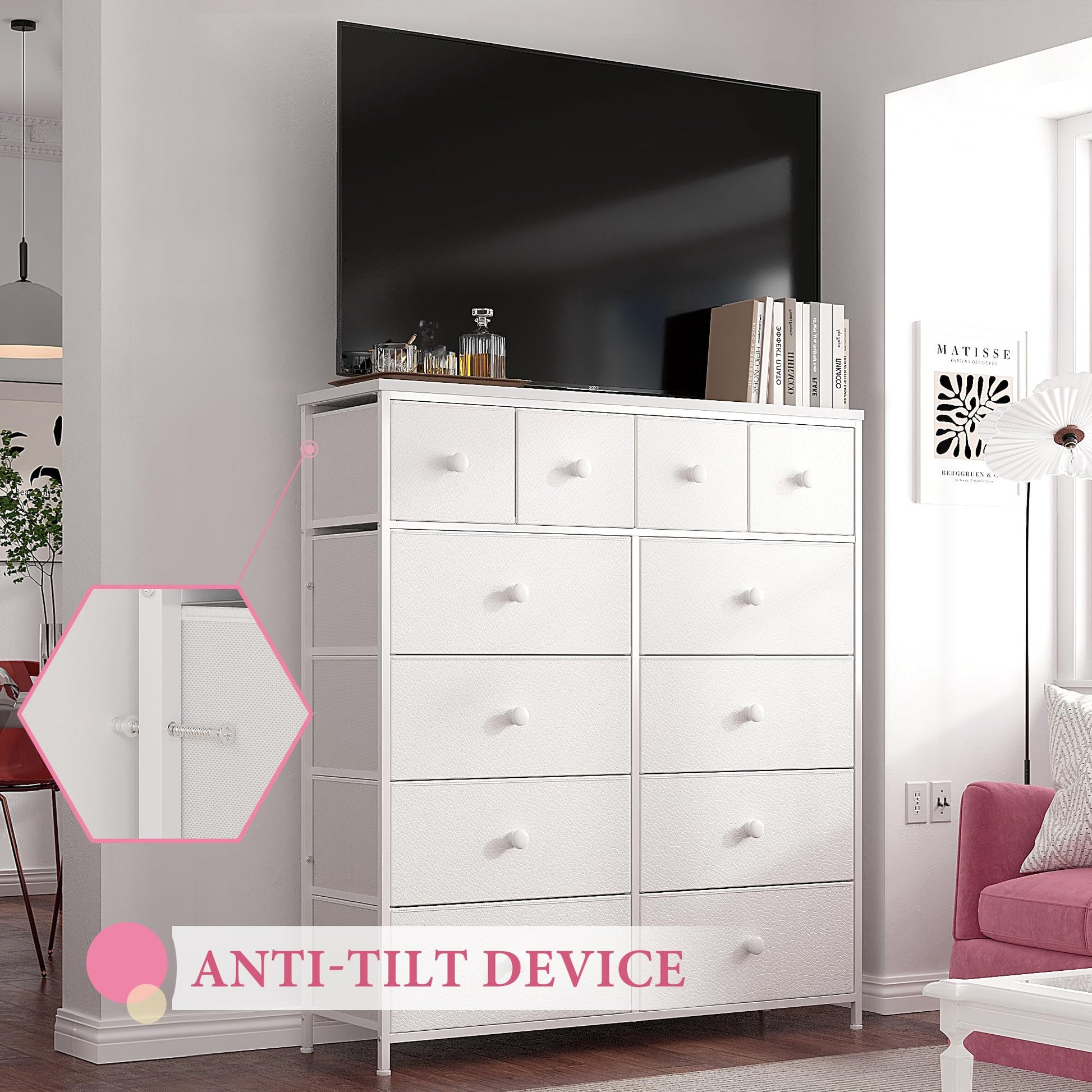 EnHomee White Dresser for Bedroom with 12 Drawers Dressers & Chest of Drawers with Wood Top, Metal Frame,Tall Dressers for Girls Bedroom,Living Room,Hallway,Closet - The One Stop Deals