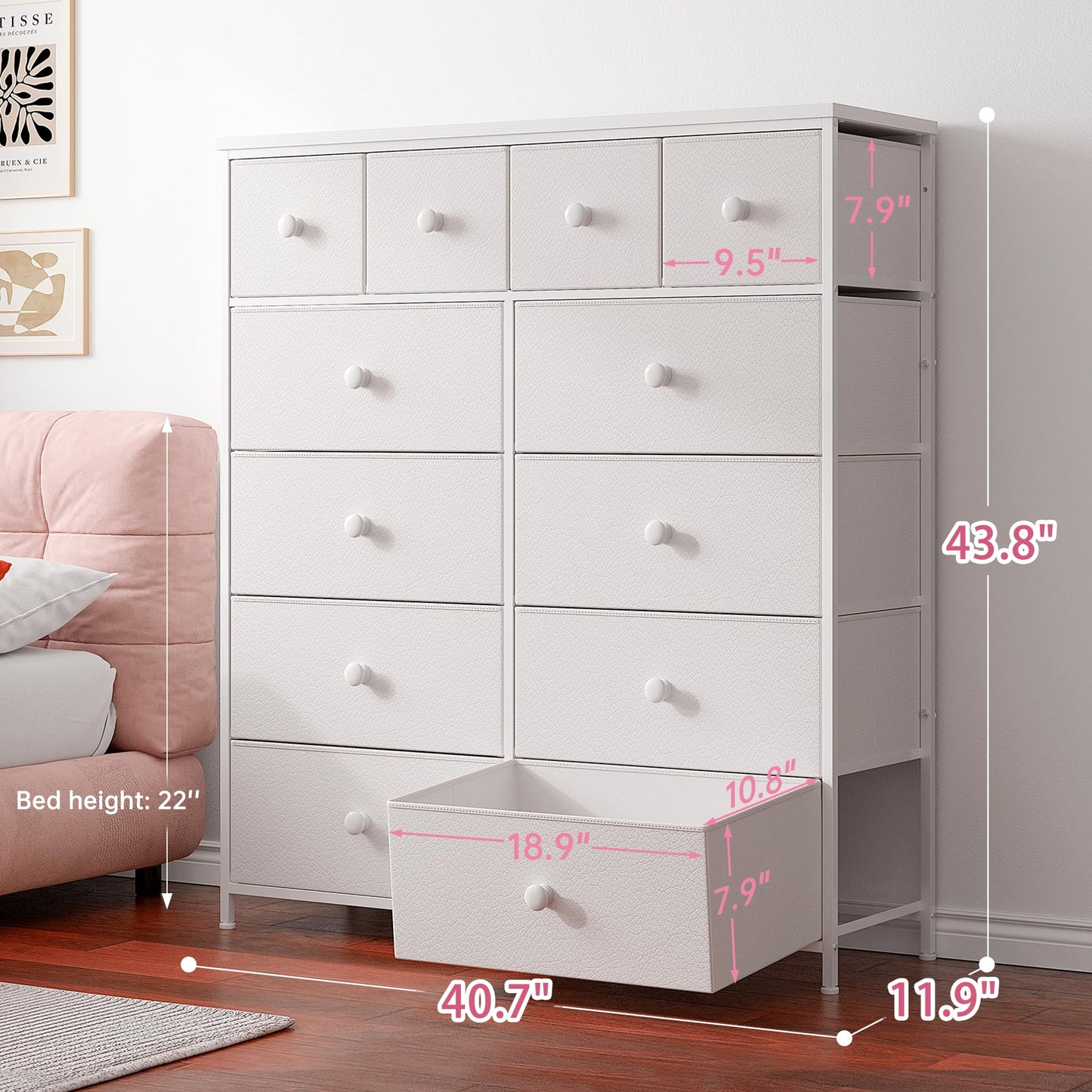 EnHomee White Dresser for Bedroom with 12 Drawers Dressers & Chest of Drawers with Wood Top, Metal Frame,Tall Dressers for Girls Bedroom,Living Room,Hallway,Closet - The One Stop Deals