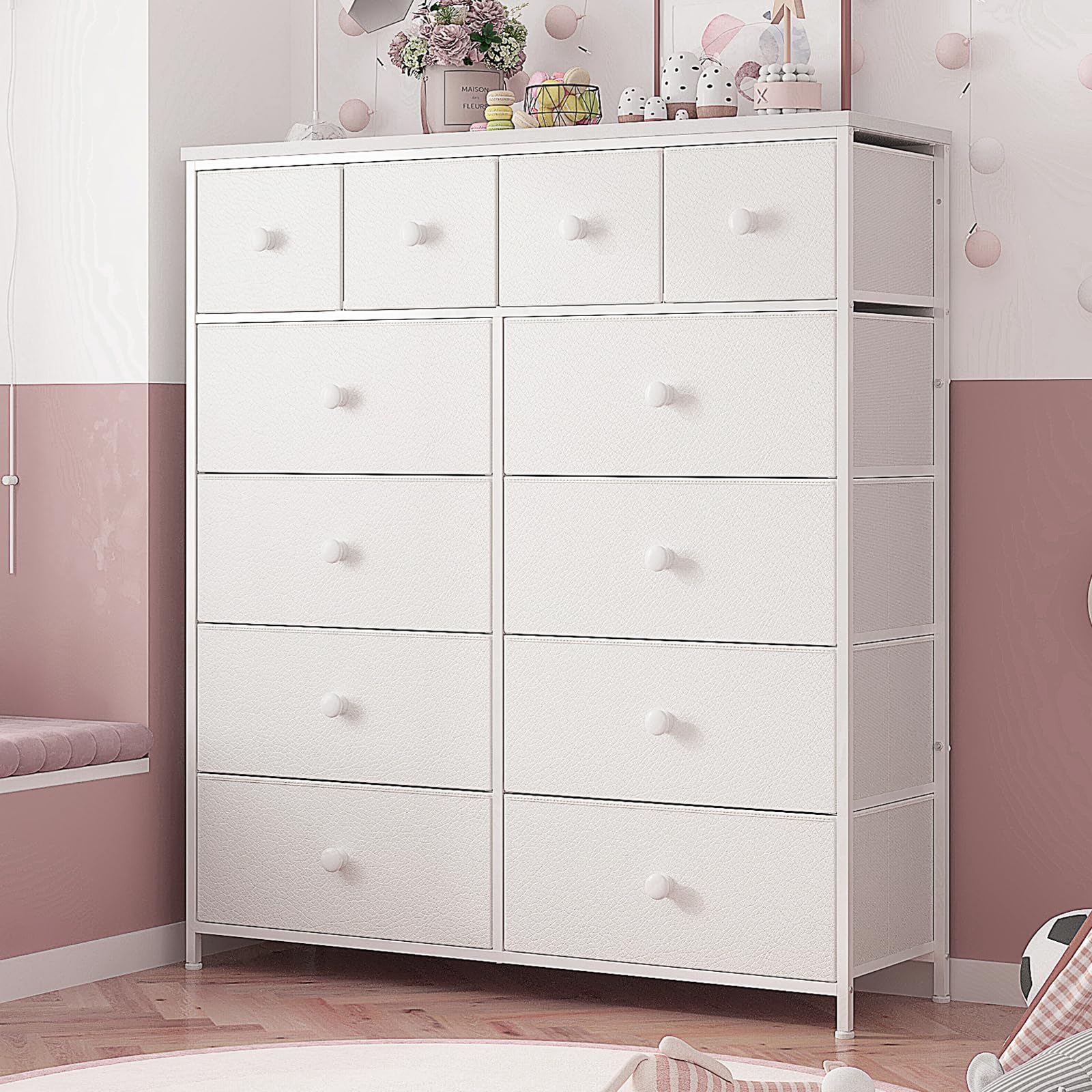 EnHomee White Dresser for Bedroom with 12 Drawers Dressers & Chest of Drawers with Wood Top, Metal Frame,Tall Dressers for Girls Bedroom,Living Room,Hallway,Closet - The One Stop Deals