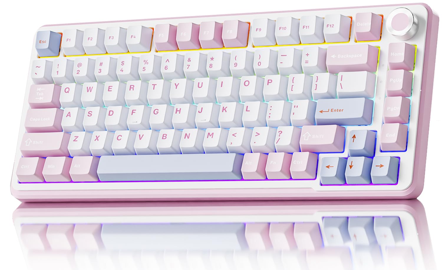 EWEADN GS75 Wireless Mechanical Keyboard, 75% Gaming Keyboard Gasket Hot Swappable Custom Keyboard with RGB, Knob, PBT Keycaps BT5.0/2.4G/USB - C Creamy Keyboard (Cream Pink Switch, Pink & White) - The One Stop Deals