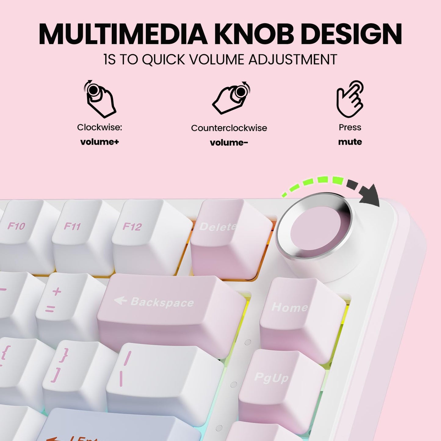 EWEADN GS75 Wireless Mechanical Keyboard, 75% Gaming Keyboard Gasket Hot Swappable Custom Keyboard with RGB, Knob, PBT Keycaps BT5.0/2.4G/USB - C Creamy Keyboard (Cream Pink Switch, Pink & White) - The One Stop Deals