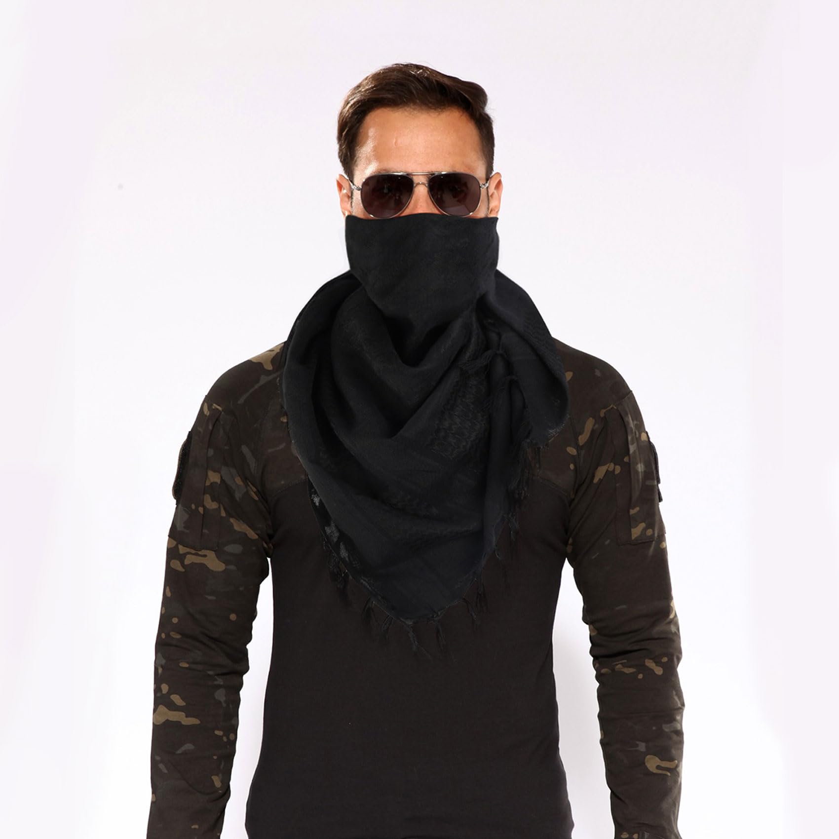 Explore Land Cotton Shemagh Tactical Desert Scarf Wrap (Black) - The One Stop Deals