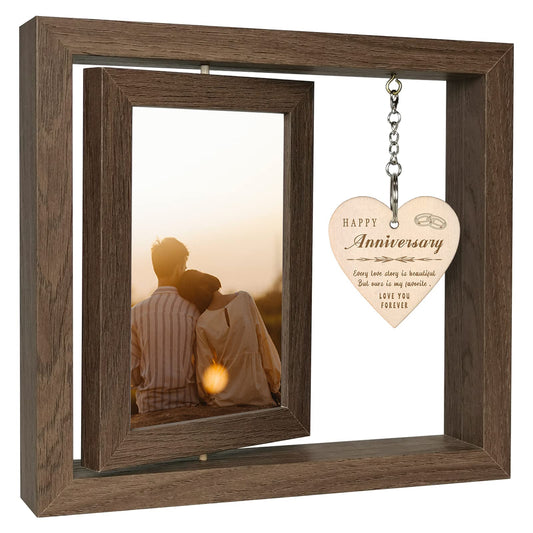 EYITUPC Happy Anniversary Picture Frame Gifts for Women, Rustic Wood Floating Wedding Gifts for Her Him Wife Husband Men Couple Boyfriend Girlfriend Gifts - The One Stop Deals