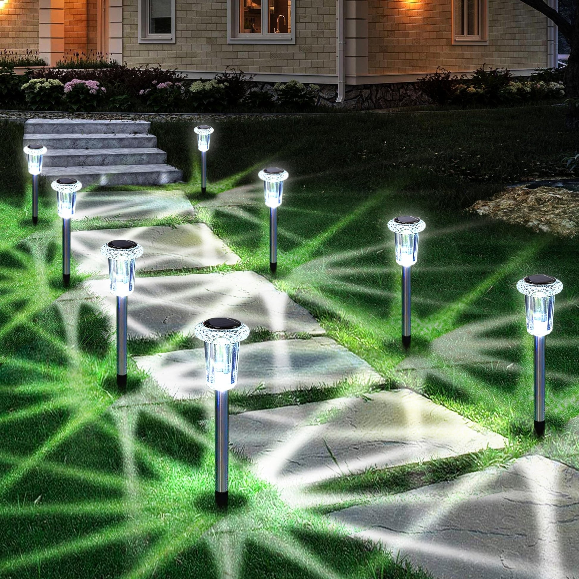 Eyrosa Solar Outdoor Lights, 10 Pack Waterproof Stainless Steel Solar Stake Lights for Pathway Garden Yard Path Walkway Driveway Lawn Patio Outside Decor, Cool White - The One Stop Deals