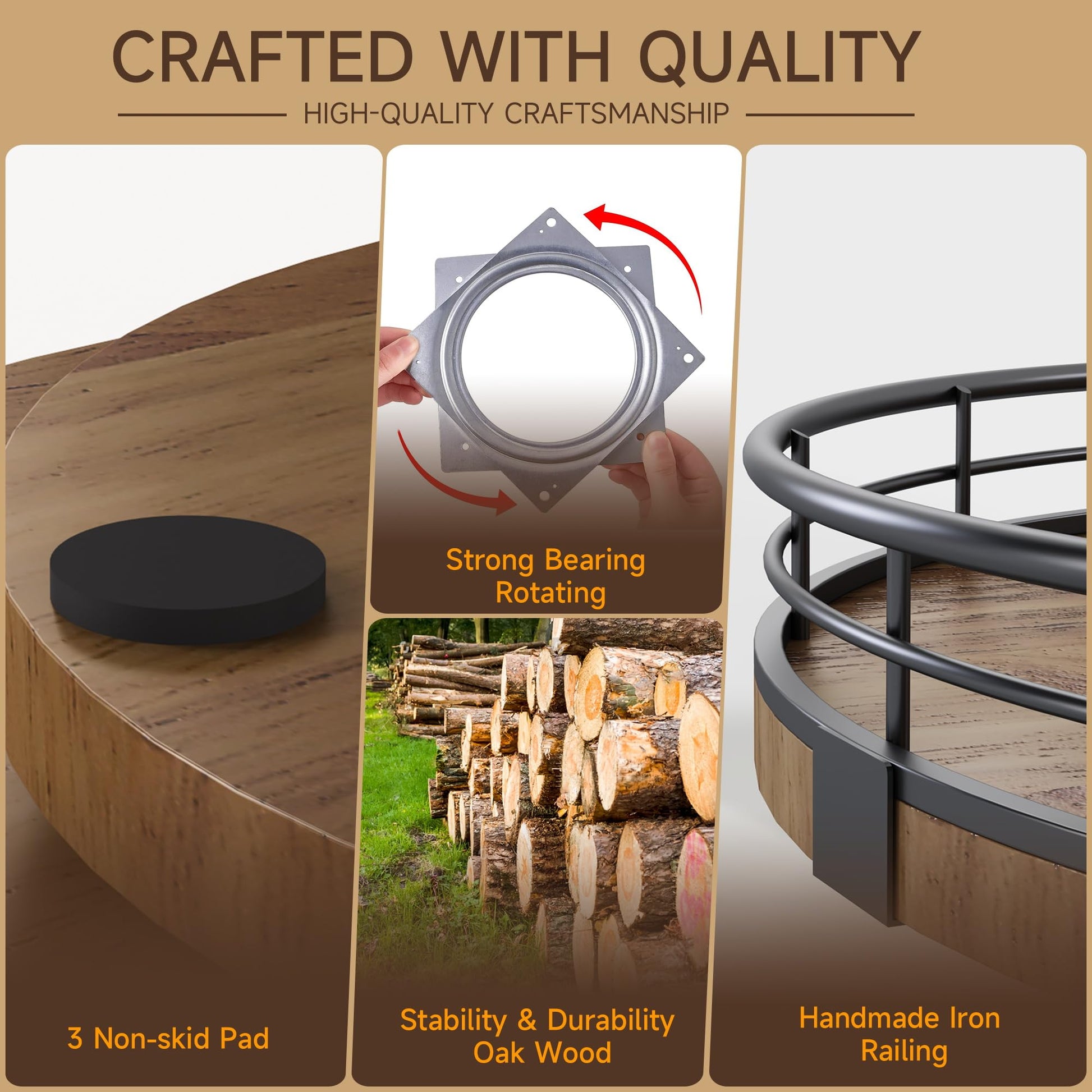 Farmhouse Oak 9" Lazy Susan Turntable Organizer for Cabinet, Round Wooden Lazy Susan Organization and Storage for Dining Table, Pantry, Kitchen, Countertop, Cupboard,Home Decor, Walnut Wood - The One Stop Deals