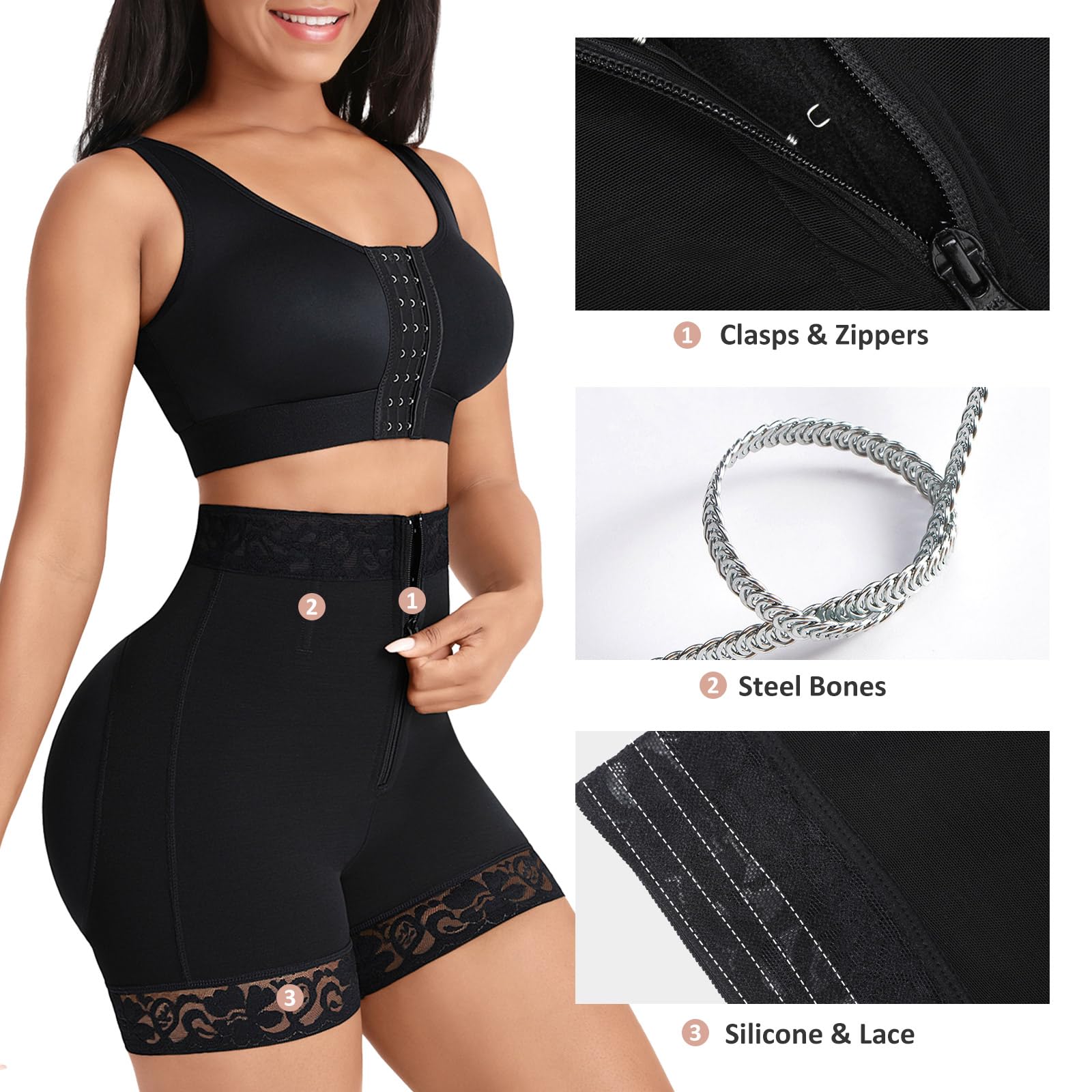 FeelinGirl Butt Lifter Shorts Tummy Control Shapewear for Women Panty Girdle with Zipper Black S - The One Stop Deals