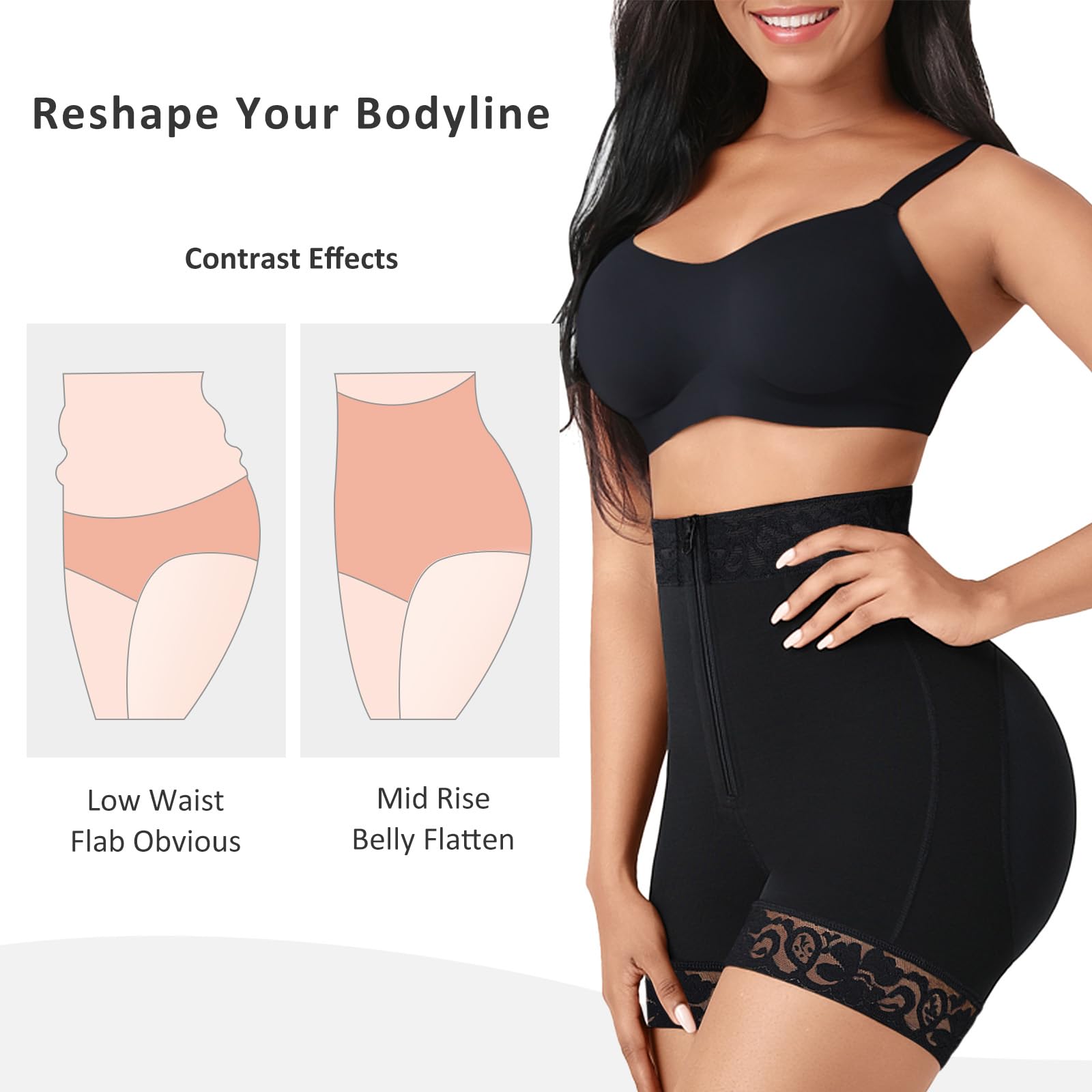 FeelinGirl Butt Lifter Shorts Tummy Control Shapewear for Women Panty Girdle with Zipper Black S - The One Stop Deals