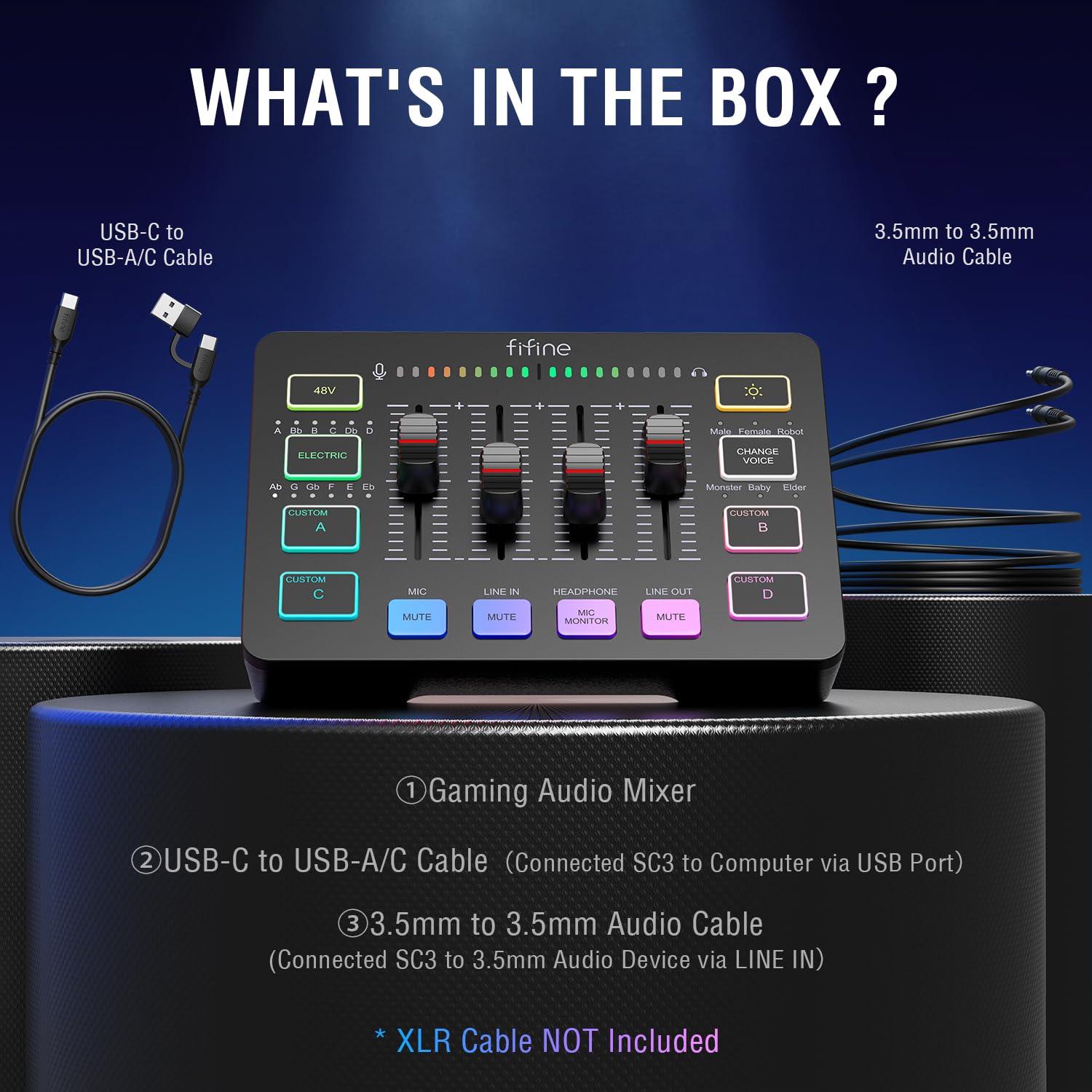 FIFINE Gaming Audio Mixer, Streaming RGB PC Mixer with XLR Microphone Interface, Individual Control, Volume Fader, Mute Button, 48V Phantom Power, for Podcast/Recording/Vocal/Game Voice - AmpliGame SC3 - The One Stop Deals