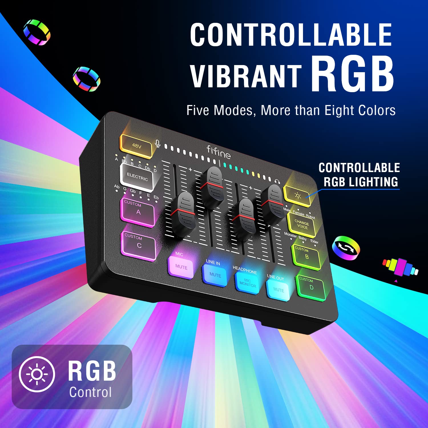 FIFINE Gaming Audio Mixer, Streaming RGB PC Mixer with XLR Microphone Interface, Individual Control, Volume Fader, Mute Button, 48V Phantom Power, for Podcast/Recording/Vocal/Game Voice - AmpliGame SC3 - The One Stop Deals