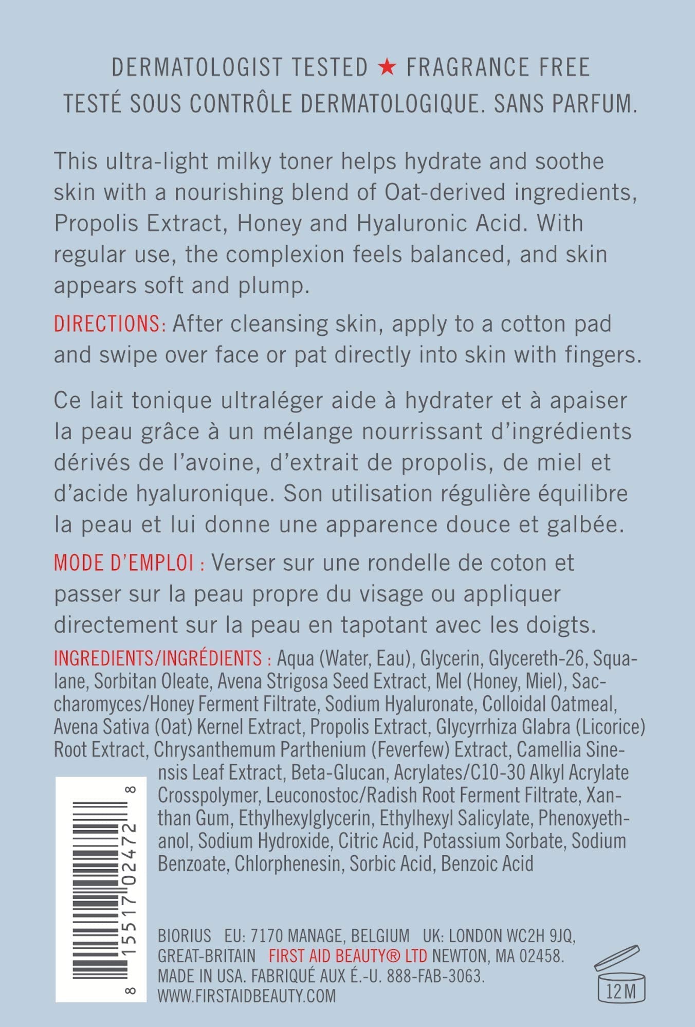 First Aid Beauty - Hydrating Toner with Squalane and Oats, Naturual Wild Oat Skin Calming Toner, Helps Reduce Lines & Wrinkles, Safe for Sensitive Skin, Alcohol - Free Balanced Hydration, 6 oz - The One Stop Deals