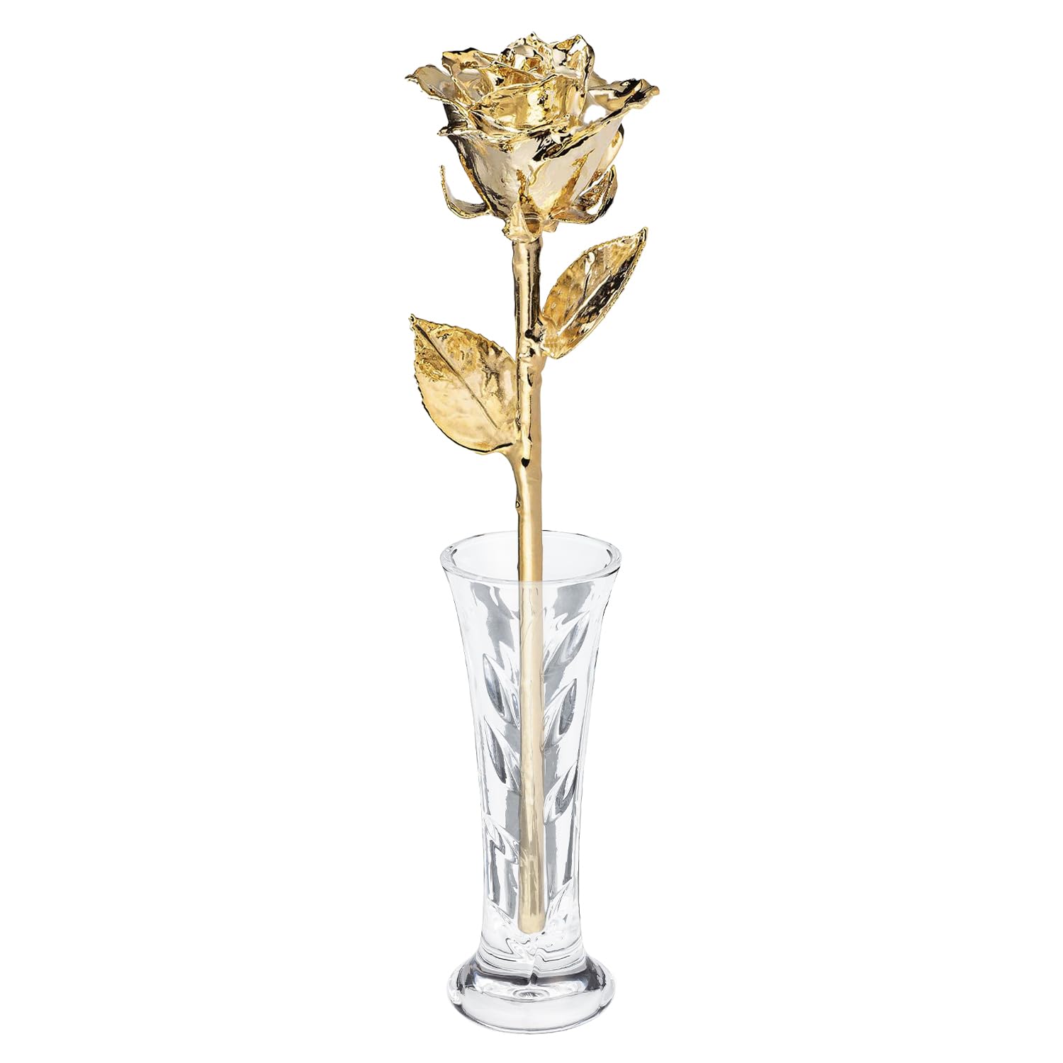 Forever Rose Real 24K Gold Dipped Rose & Clear Glass Bud Vase | Genuine, One of A Kind, and Hand Dipped 24K Gold Rose | Everlasting Forever Flower | Romantic Gift for Women and Man - The One Stop Deals