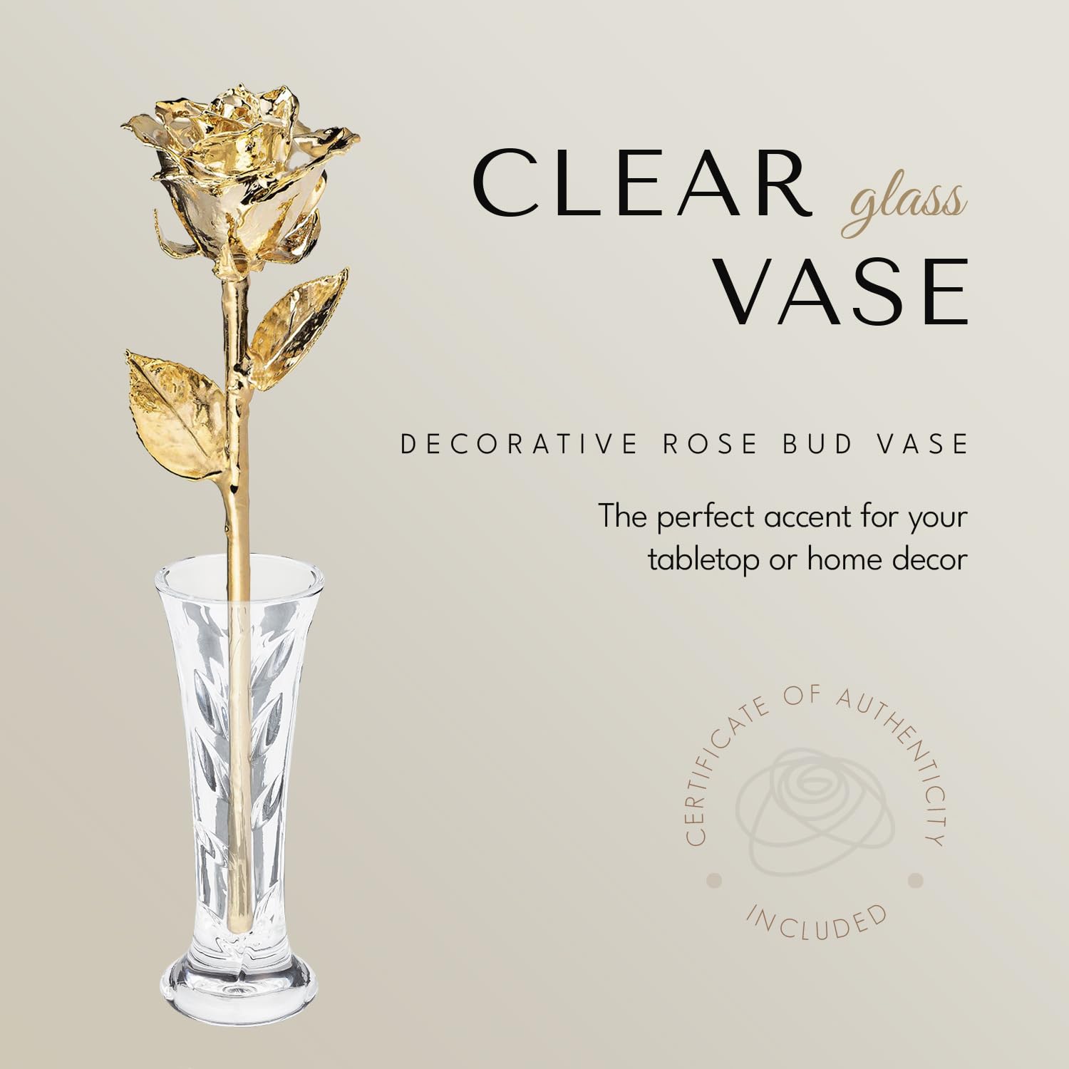 Forever Rose Real 24K Gold Dipped Rose & Clear Glass Bud Vase | Genuine, One of A Kind, and Hand Dipped 24K Gold Rose | Everlasting Forever Flower | Romantic Gift for Women and Man - The One Stop Deals