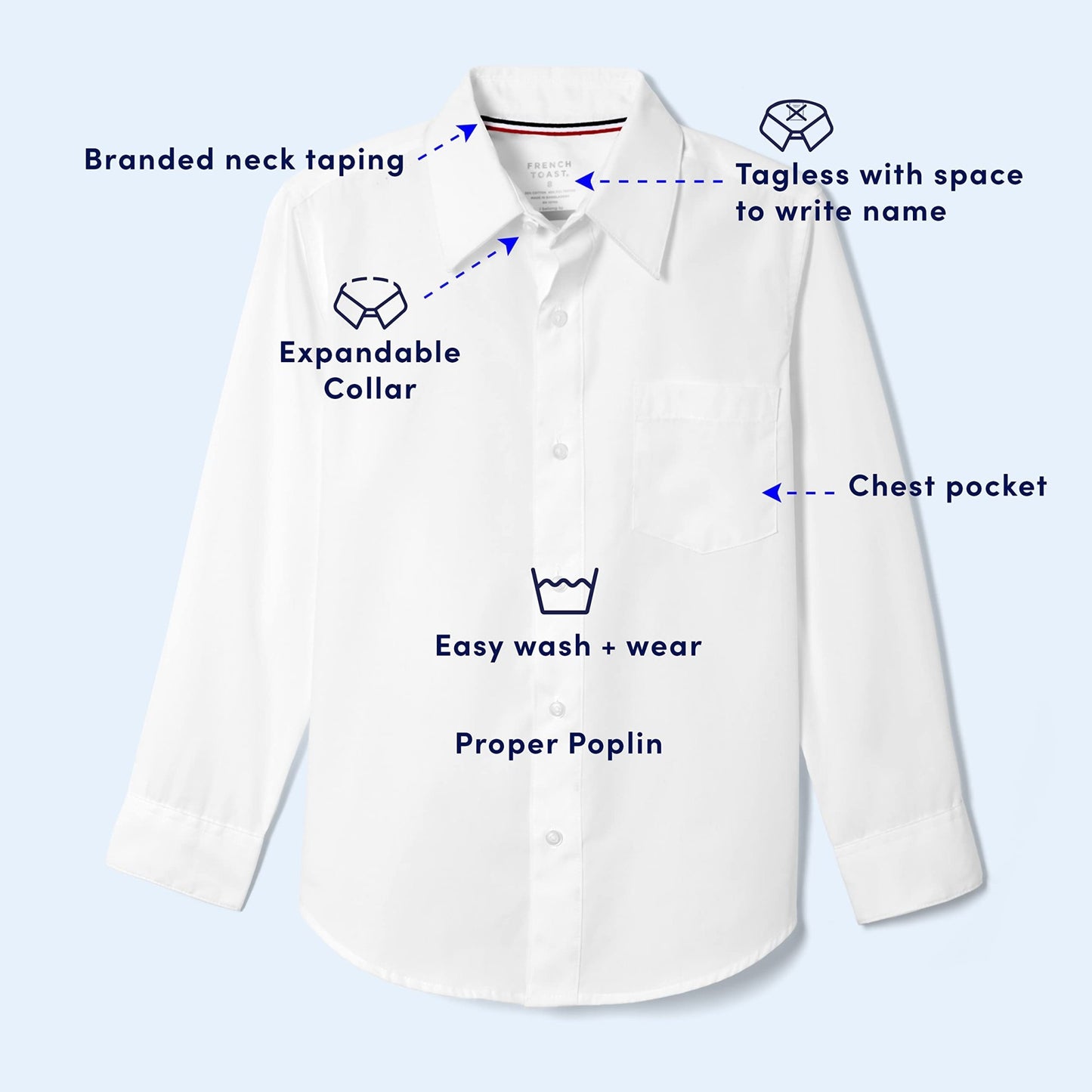 French Toast Boys' Long Sleeve Classic Dress Shirt (Standard & Husky), White, 4T - The One Stop Deals